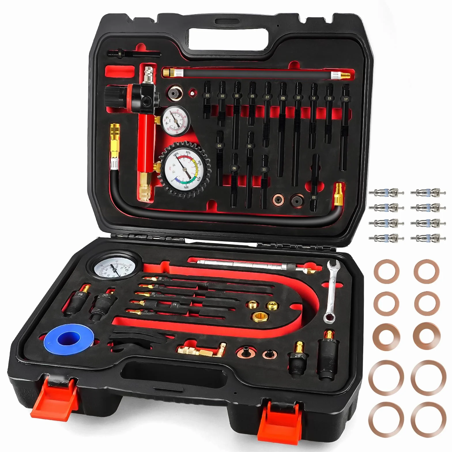 D-Lumina Tester di Compressione Professionale da 46 Pezzi, Tester di Perdita di Pressione per Motori Diesel e Benzina con Adattatore per La Maggior Parte dei Motori di Auto, Camion, Agricoli e Marini.