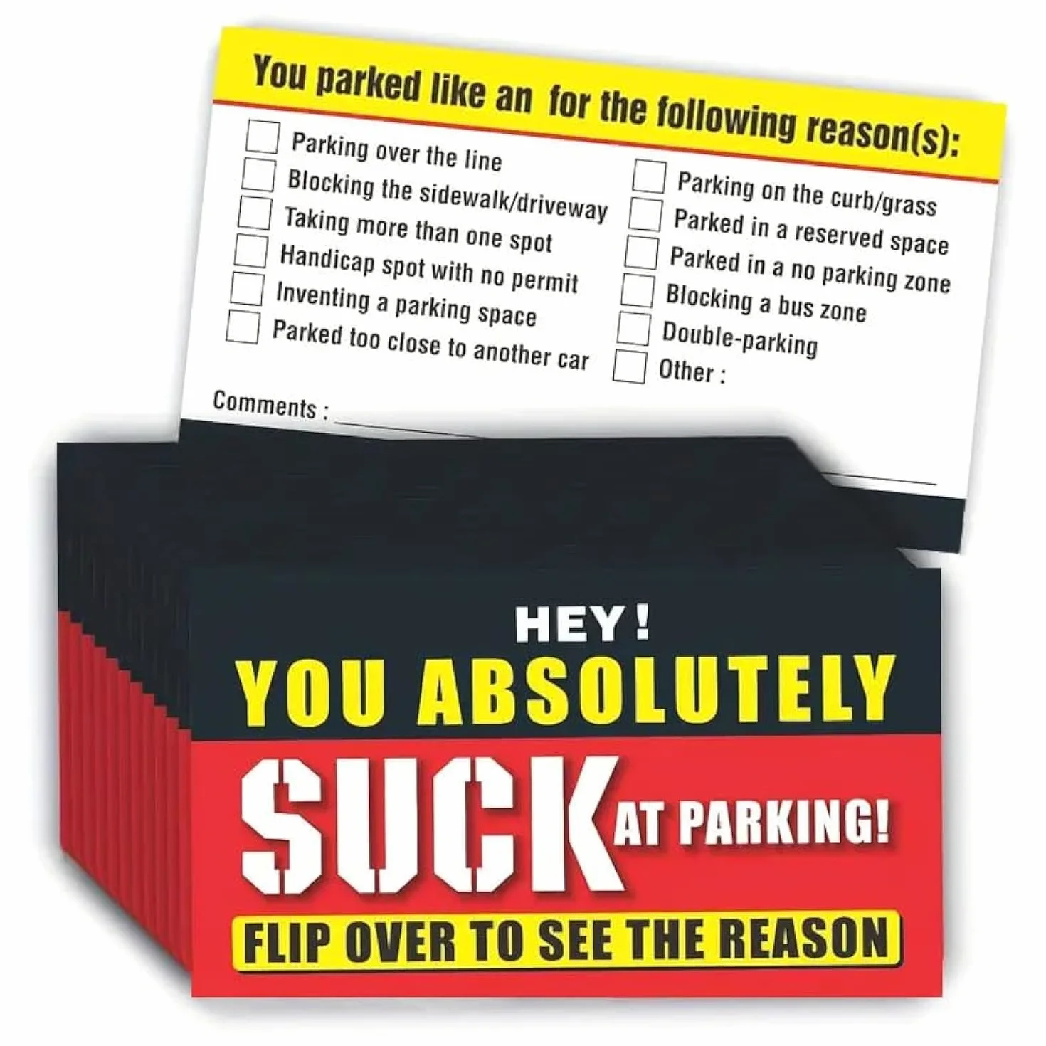 Bad Parking Cards 100 pezzi "You Absolutely Suck At Parking" biglietti divertenti violazioni parcheggio 8,9 x 5,1 cm