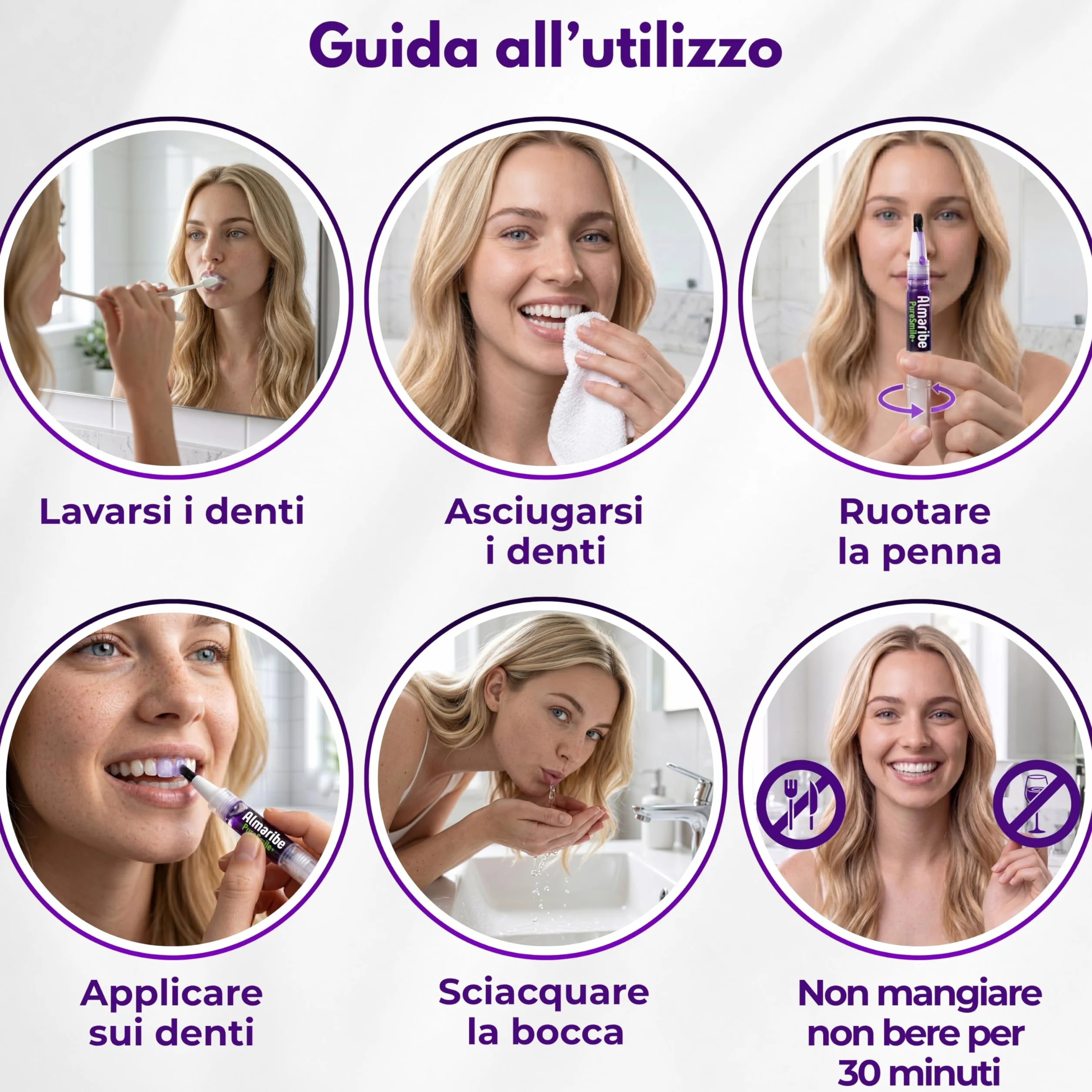 ALMARIBE PureSmile+ Sbiancante Denti Senza Perossido, Kit 3 Penne Gel 12 ml, Sbiancamento Denti professionale a Casa