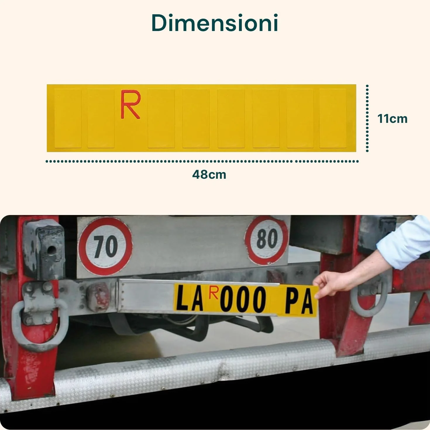 Avilia Targa Ripetitrice Provvisoria per Rimorchi 480x110mm Spaziature Pre-Delimitate per Lettere e Numeri – Alluminio Catarifrangente, Sicurezza e visibilità in Viaggio