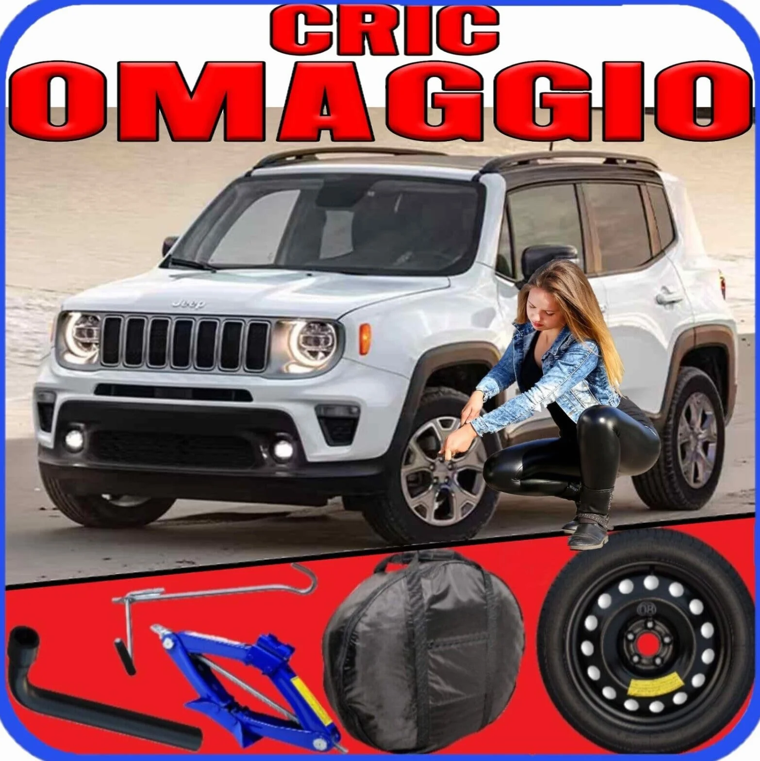 Ruotino di Scorta Compatibile con Jeep Renegade (BU) 5 Fori Gomma 125/80 R17 Da Anno 2014 a 2025