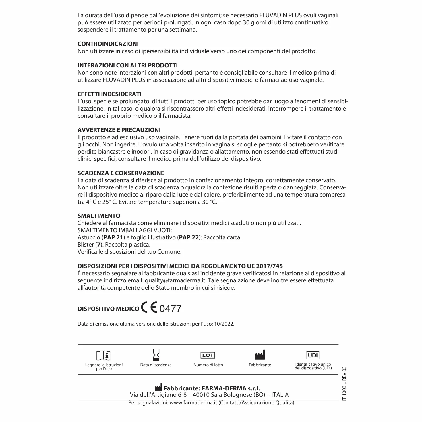 FARMA-DERMA Fluvadin Plus Ovuli Vaginali 10 x 2 g Acido Ialuronico Sale Sodico 10mg Riparazione Mucosa Vaginale