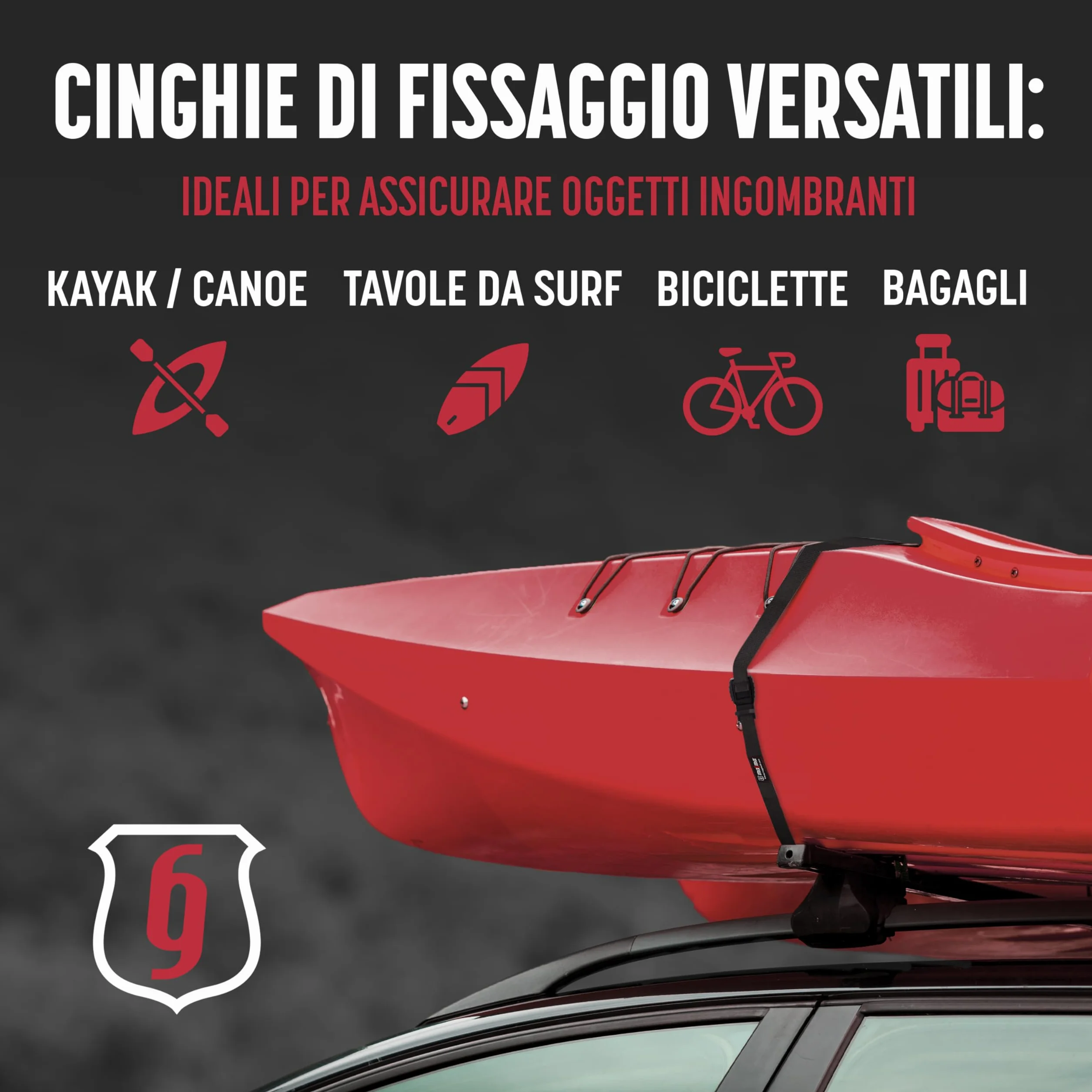 Cinghie di Ancoraggio MAGMA 2 Set Regolabili AntiGraffio per Carichi Bici Kayak Moto Auto 3m Nero