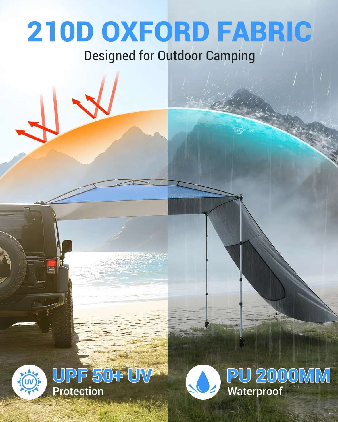 SUPAREE Tenda da Sole per Auto Tendalino Laterale per Auto Tendalino Camper per Parasole con Pali Rimovibile e Finestra con Zanzariera Protezione UV Impermeabile per SUV Camper Furgone Van