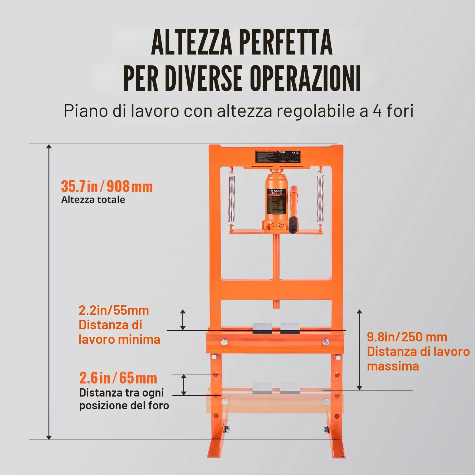 VEVOR Pressa Idraulica a Pavimento 6 Tonnellate Officina Manuale Corpo Acciaio Carbonio Altezza Regolabile 55-250 mm