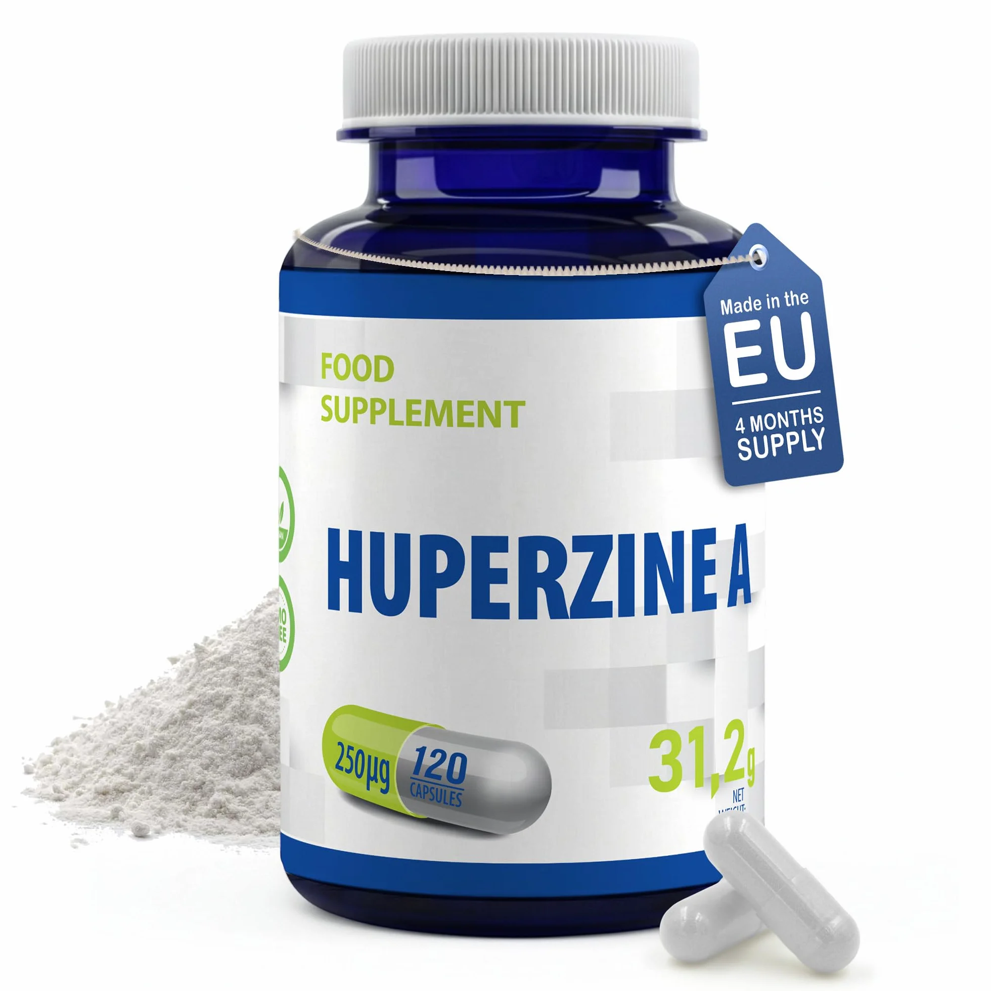 Huperzine A 225mcg 120 Vegan Capsules, Certificato di analisi AGROLAB Germania, senza glutine, senza OGM