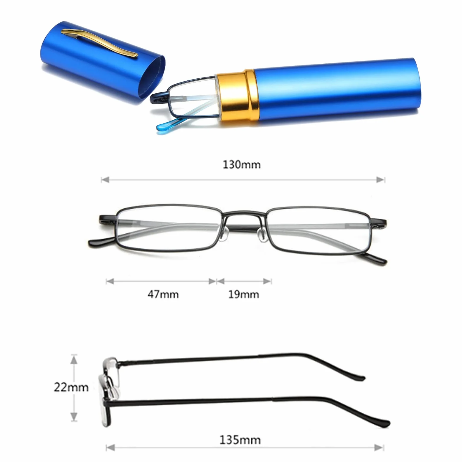 Hubeye Occhiale da lettura metallo Ultrasottile con Cerniera a molla Anti luce blu 2.00 con Custodia Clip Portatile