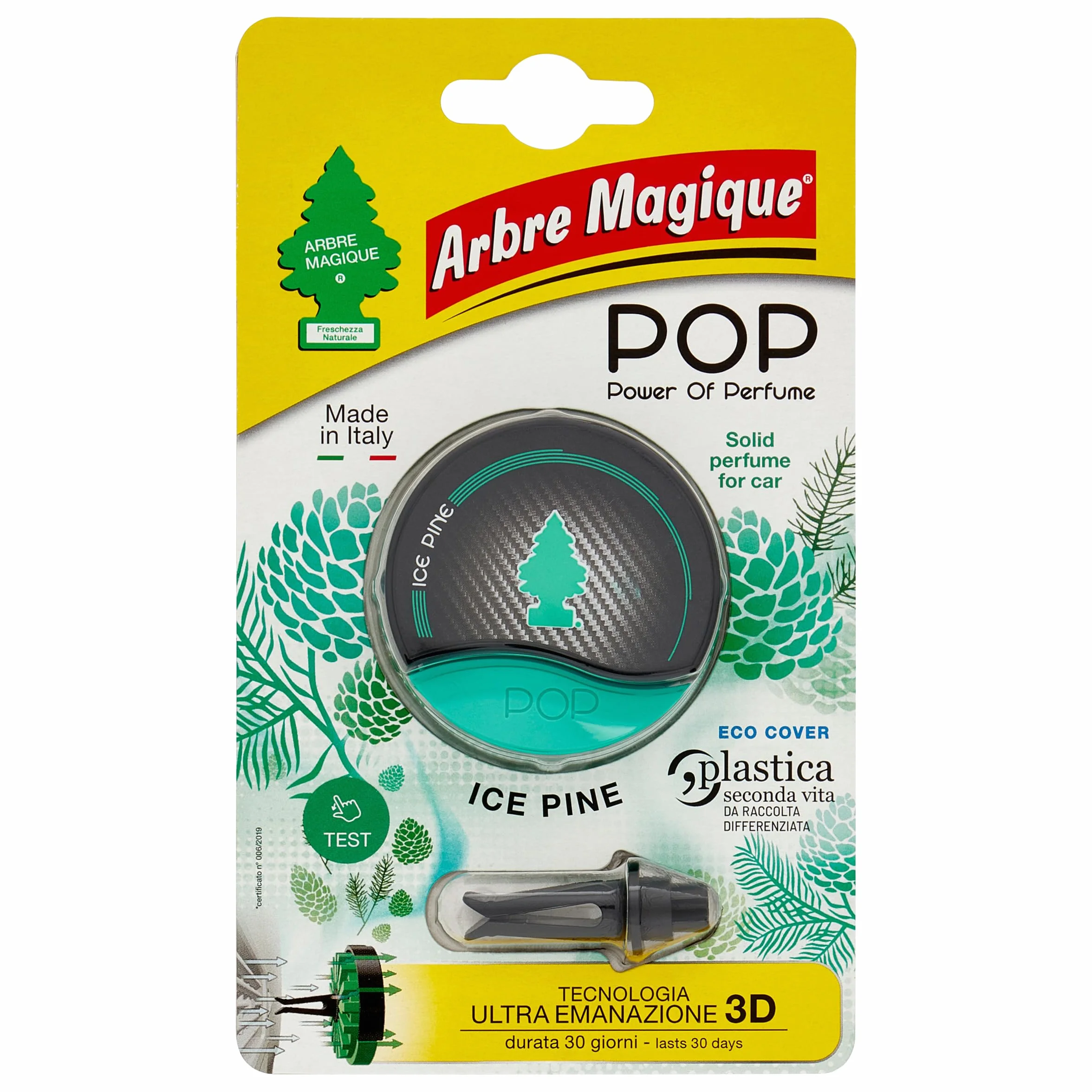 Arbre Magico POP Profumatore Auto Solido Ice Pine Fragranza Calda Rilassante 30 Giorni Confezione 1 Pezzo