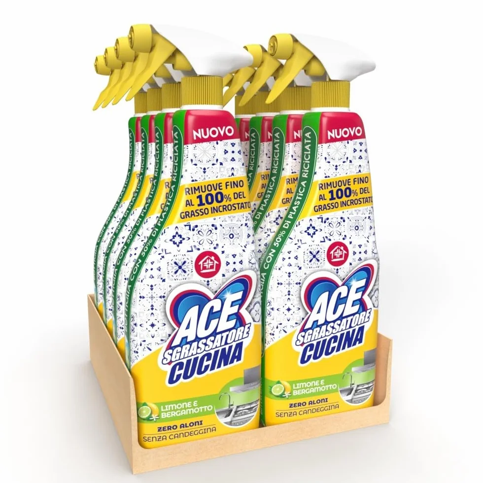 ACE Spray Sgrassatore Universale Cucina 8x600mL Rimuove Grasso Ostinato