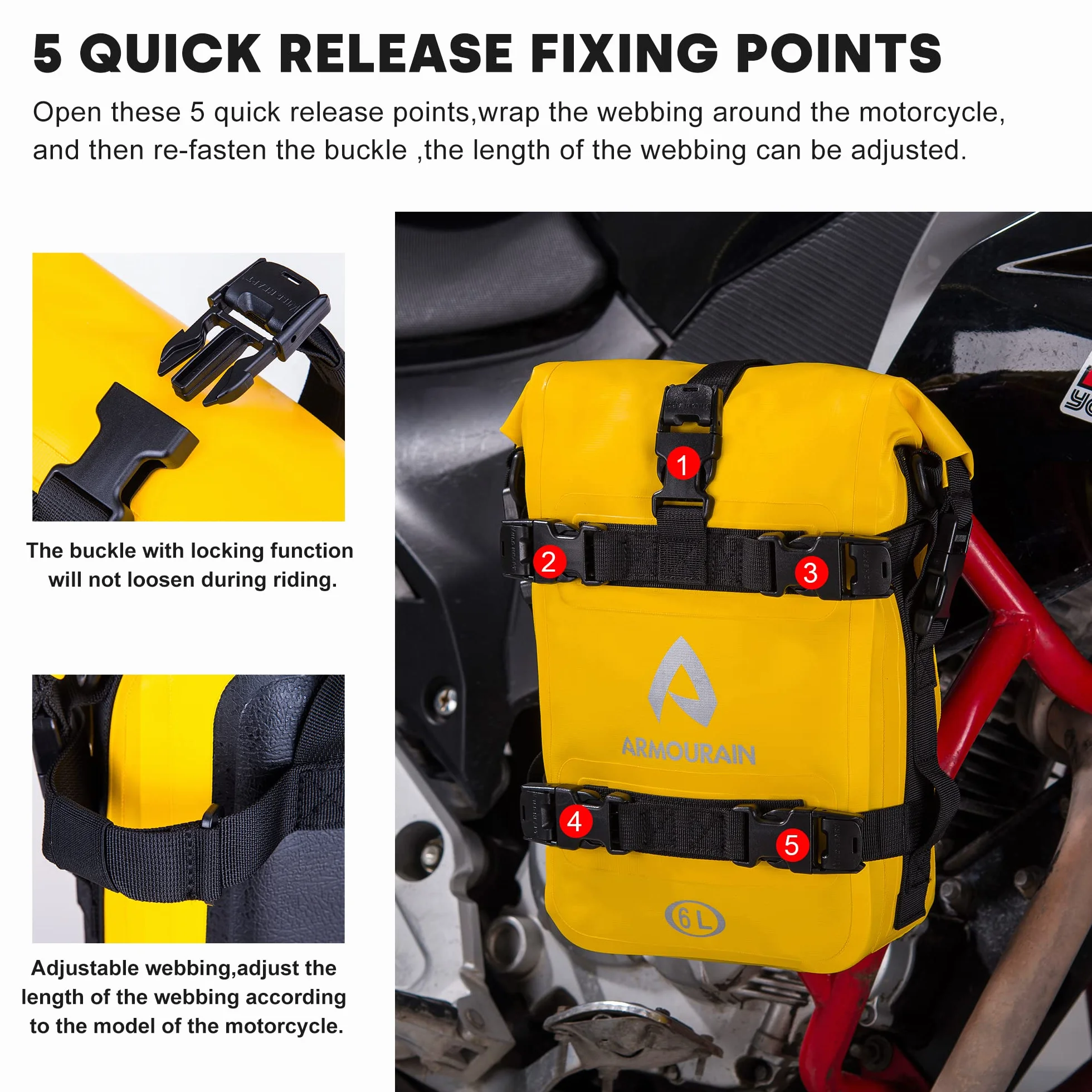 Borse per paraurti per moto in PVC impermeabili 12 L giallo