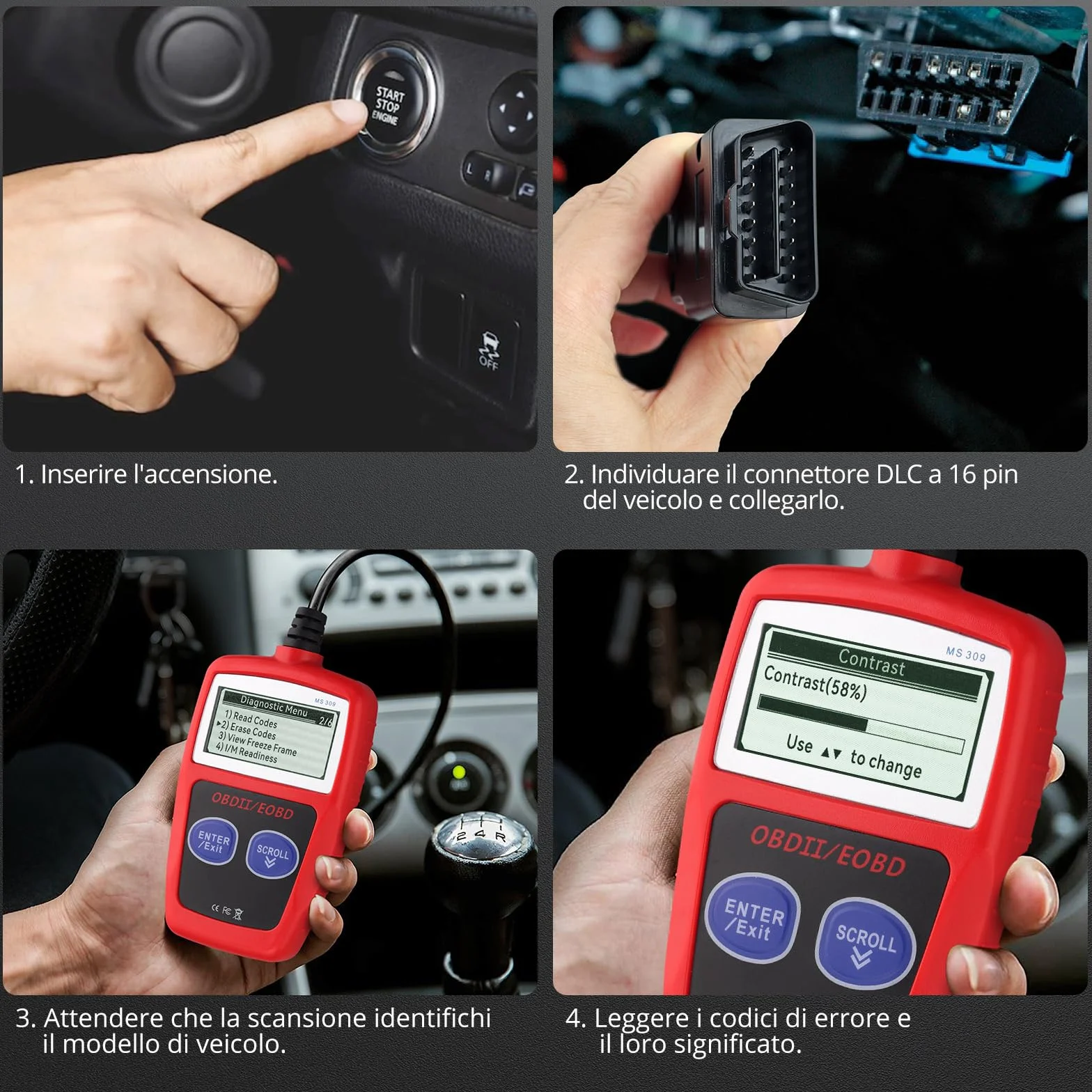 AUTOUTLET OBD2 OBDII Diagnostico Scanner per Auto con Lettura Codici DTC e 10 Lingue