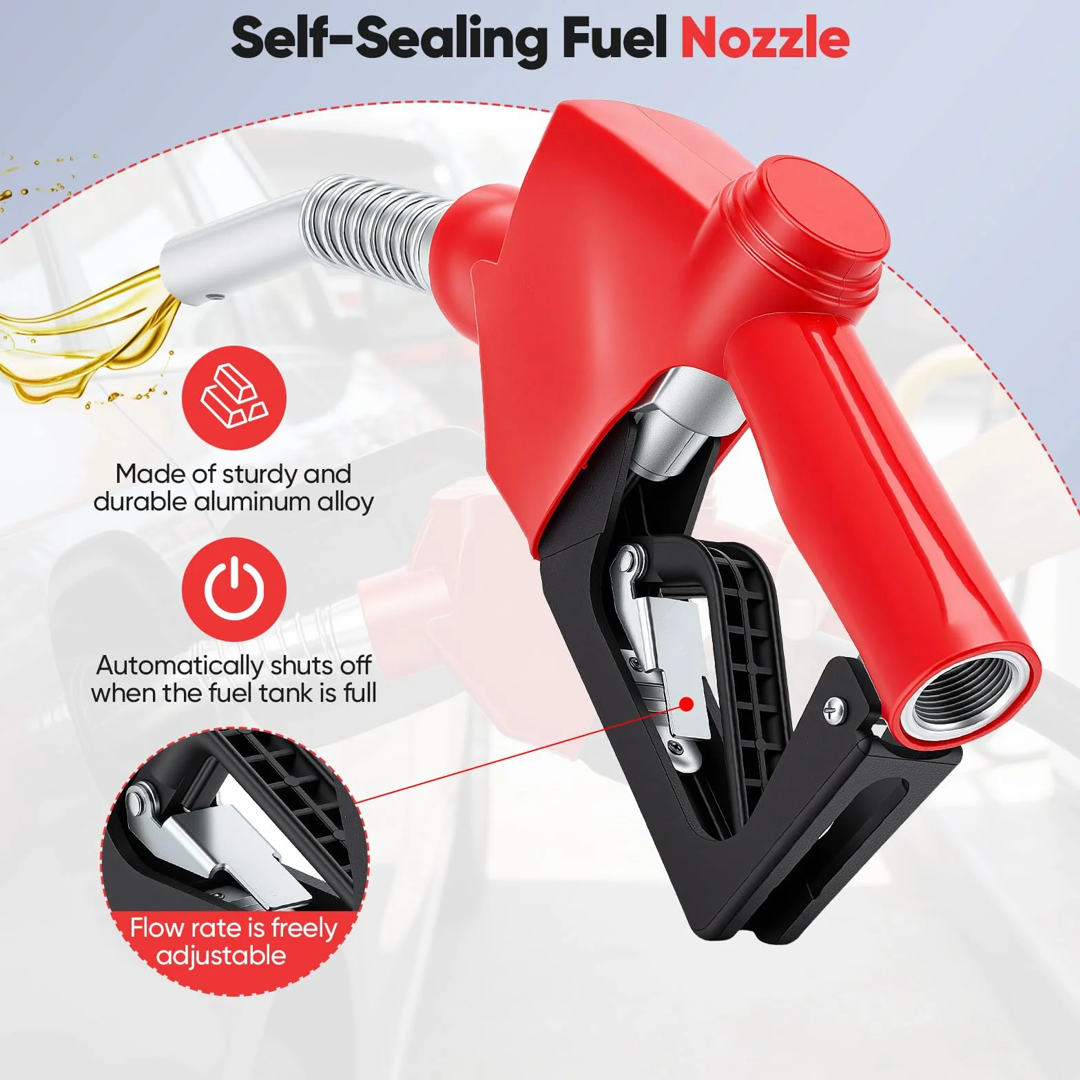 Pistola Automatica per gasolio, Pistola per Carburante con Ingresso NPT da 3/4" per gasolio da Riscaldamento e Diesel Pompa Diesel autoadescante con 3 impostazioni di Portata