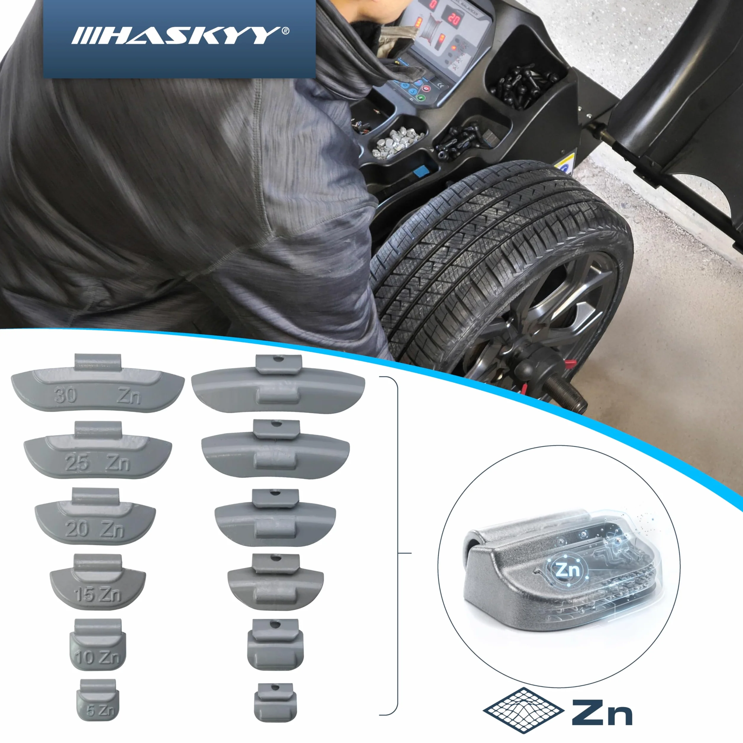 HASKYY 225 Contrappesi assortiti da 5 a 30g per equilibratura ruote in ferro auto compreso l'organizzatore/scatola di assortimento