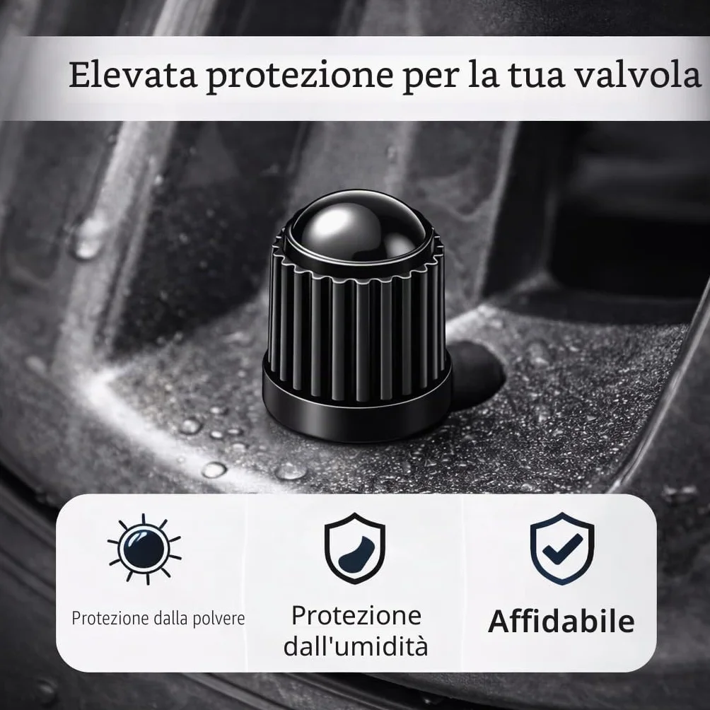 Cappucci Valvola Nero – Tappi Universali per Pneumatici Auto Moto Bicicletta – Accessorio Ruote Gomme