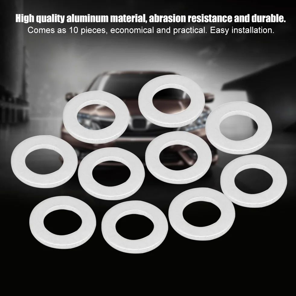 Aramox Guarnizioni tappo di scarico olio, auto 14mm 10 pezzi Tappo di scarico olio Crush Rondella di compressione Rondelle pilota Guarnizioni 94109-14000 Alluminio argento