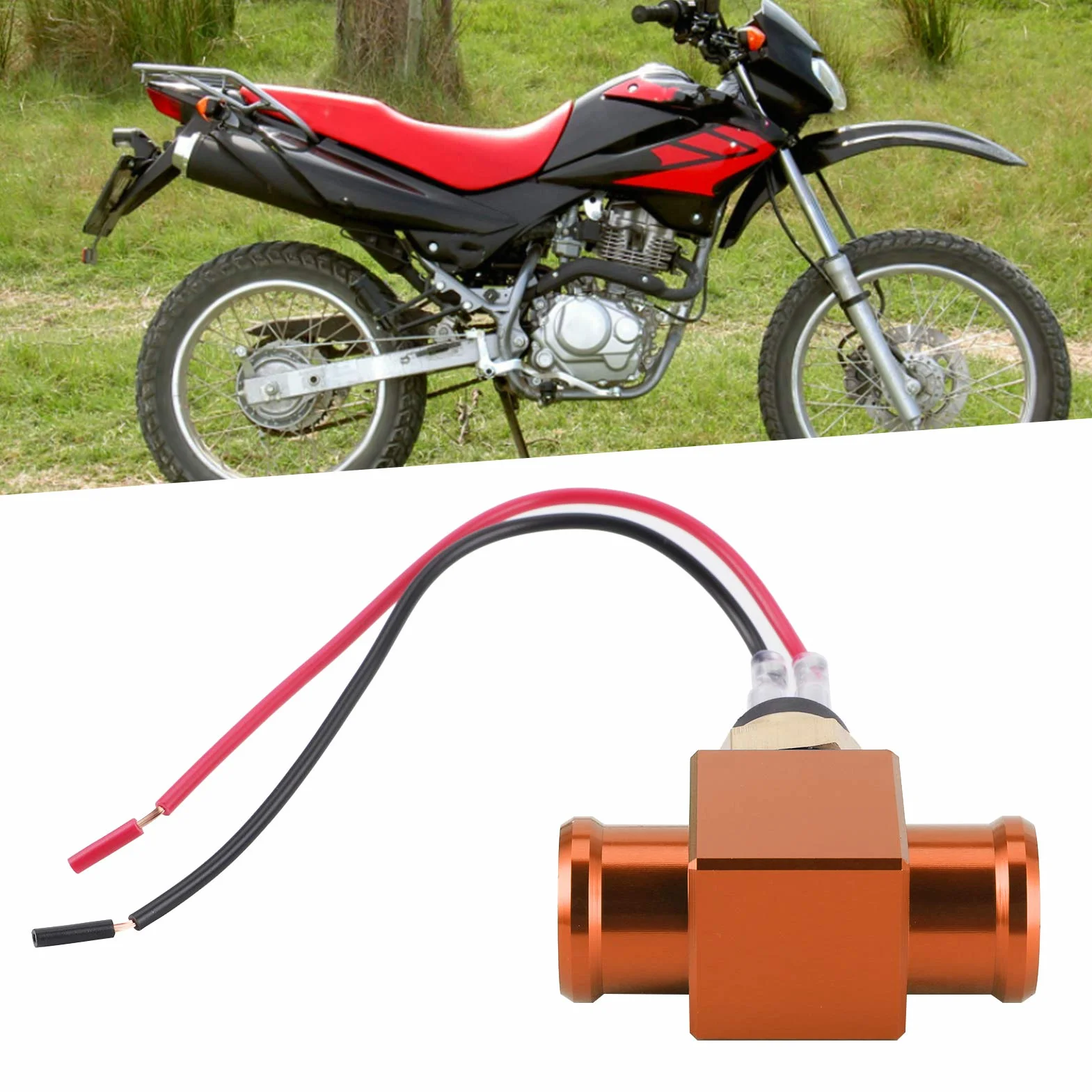 Interruttore di temperatura, termostato in lega di alluminio Interruttore temperatura acqua Radiatore Sensore temperatura ventola refrigerante Sensori temperatura per moto ATV Fuoristrada(arancia)
