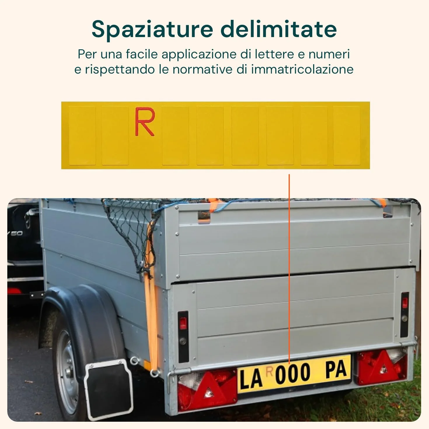 Avilia Targa Ripetitrice Provvisoria per Rimorchi 480x110mm Spaziature Pre-Delimitate per Lettere e Numeri – Alluminio Catarifrangente, Sicurezza e visibilità in Viaggio