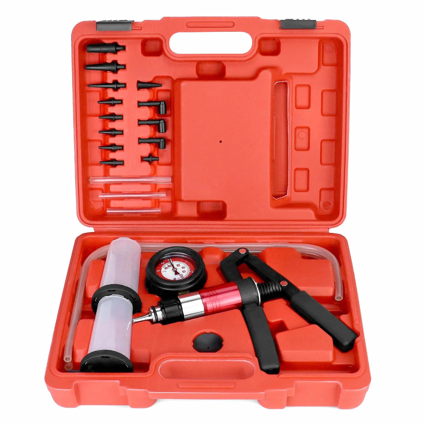 QWORK Kit di spurgo Freni con Pompa a Vuoto, manometro e adattatori universali per Auto Camion Moto