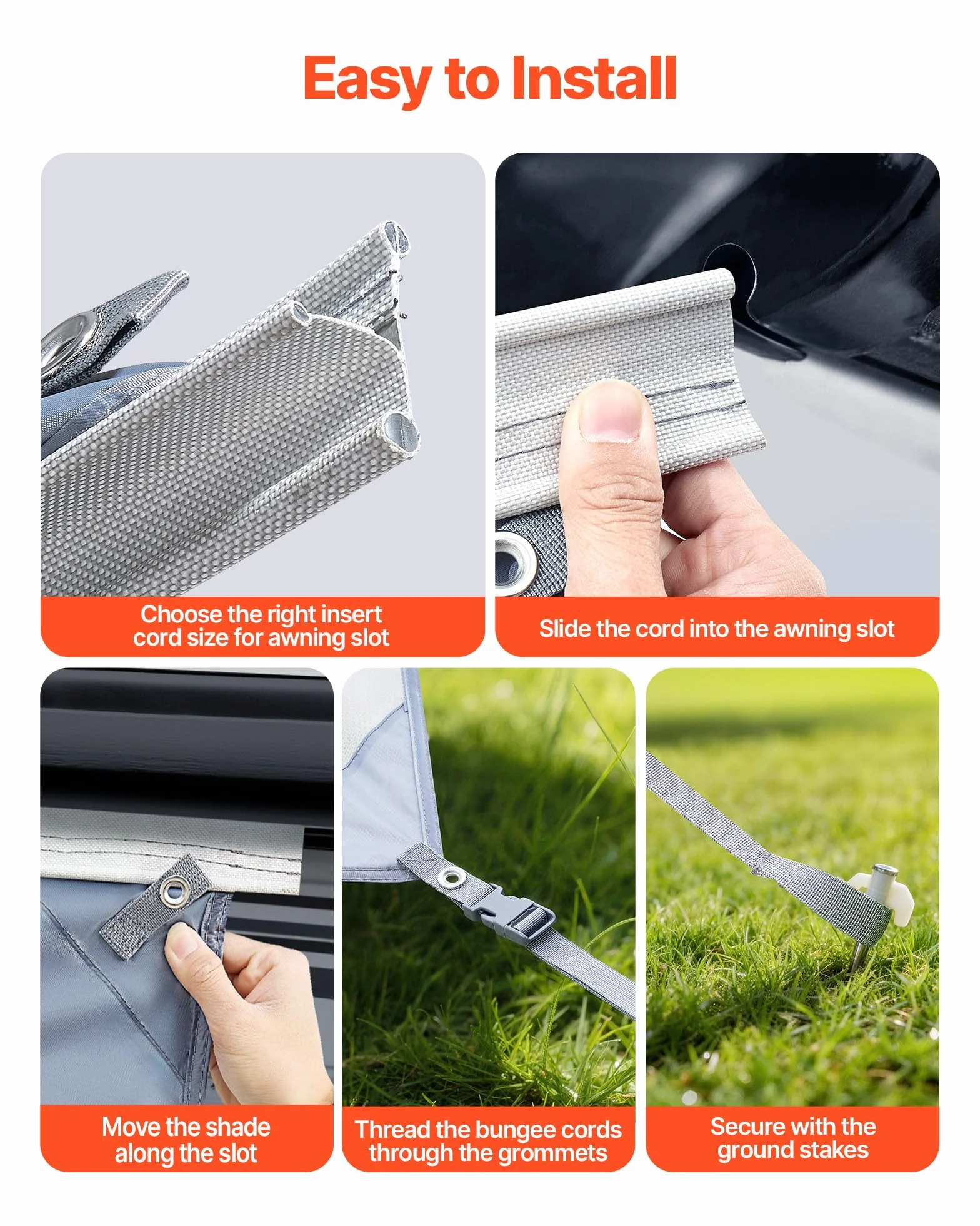 VEVOR Pannello Frontale Tenda da Sole per Camper 2 x 3,3 m Parasole Frangisole Parete Laterale