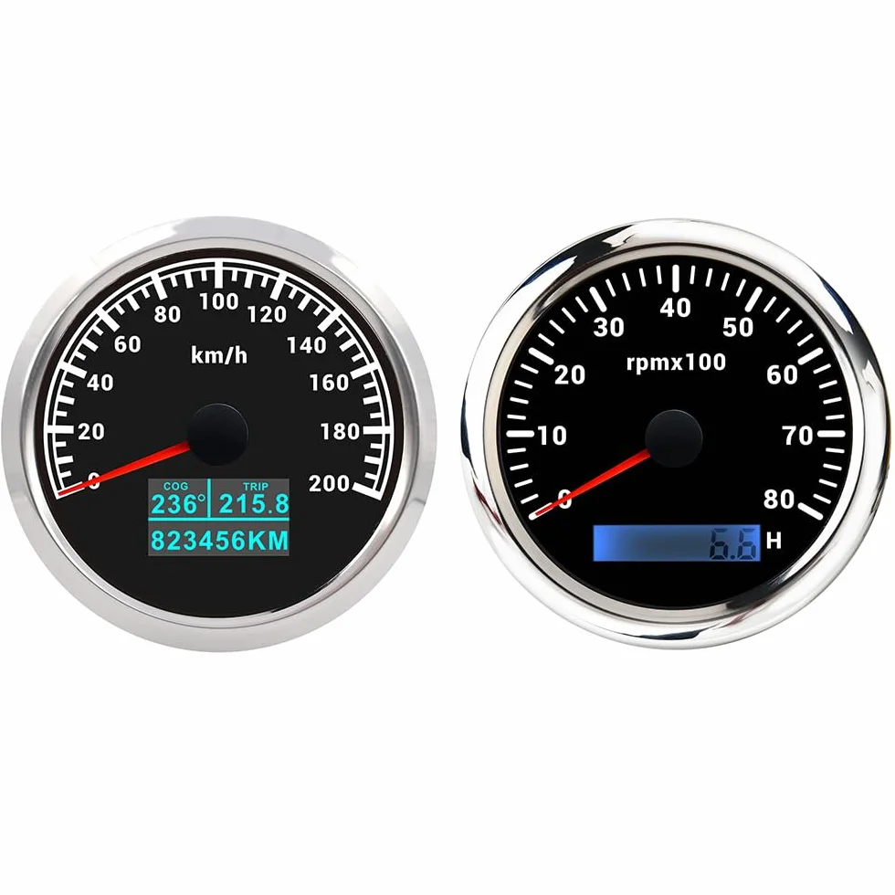 ELING Set di misuratori da 85 mm, 0-8000 giri/min, contagiri con tachimetro GPS da 0 a 200 km/h con contachilometri COG TRIP, 7 colori retroilluminati per corse automobilistiche