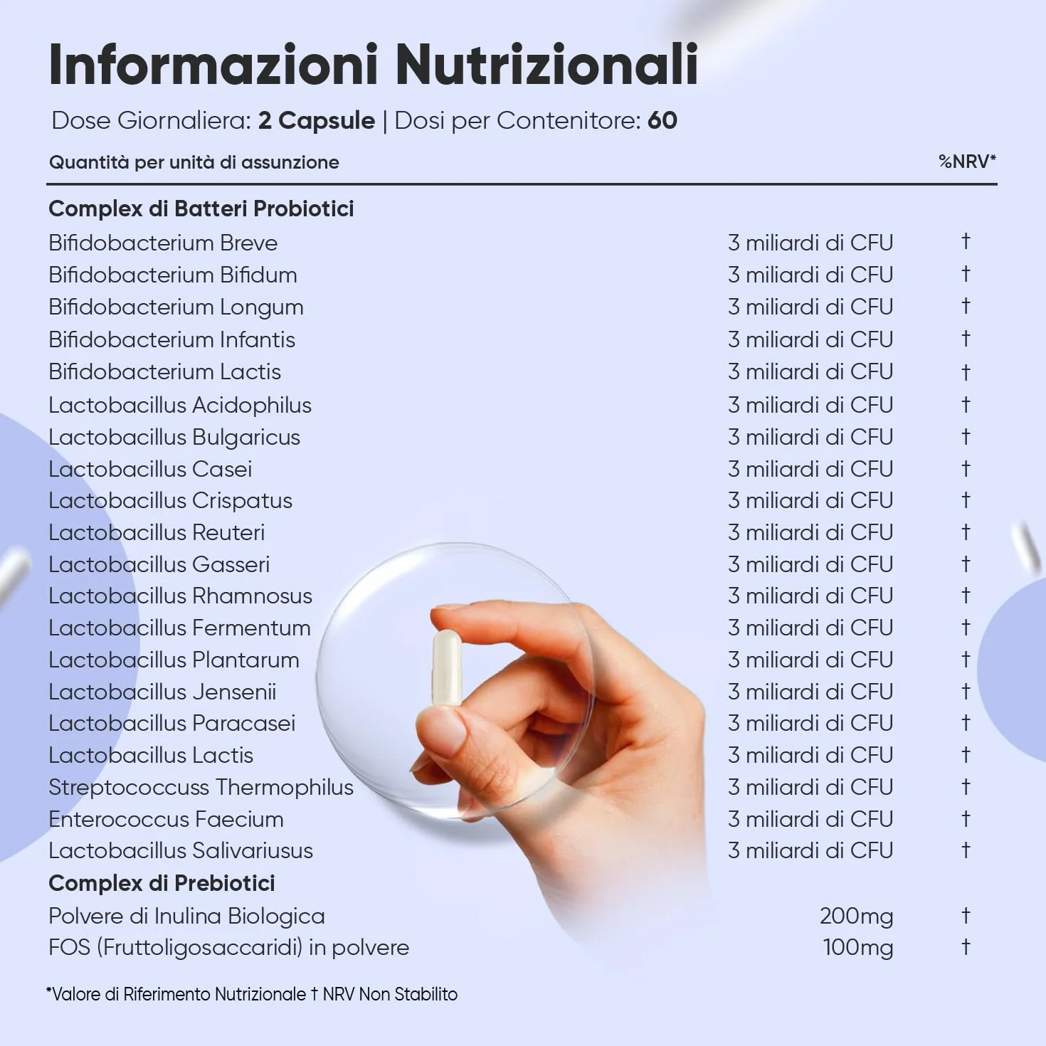 Probiotici e Prebiotici 20 Ceppi 120 Capsule 60 Miliardi CFU Lactobacillus Acidophilus Gasseri Inulina Bio FOS