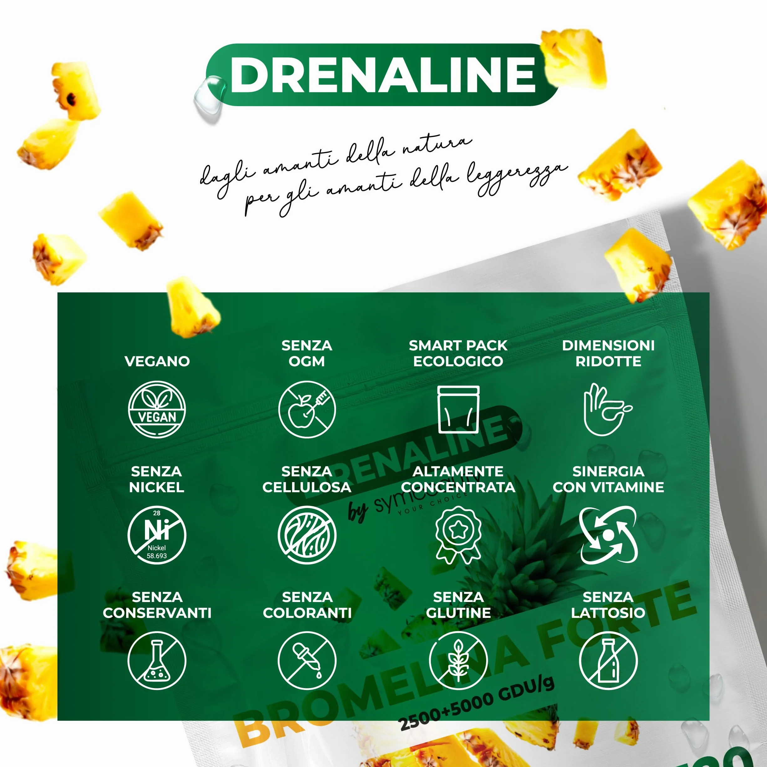 Symbeauty Bromelina Forte 120 Cpr Drenaline 2500+5000 GDU Betulla Centella Vitamina C Vegano Made in Italy