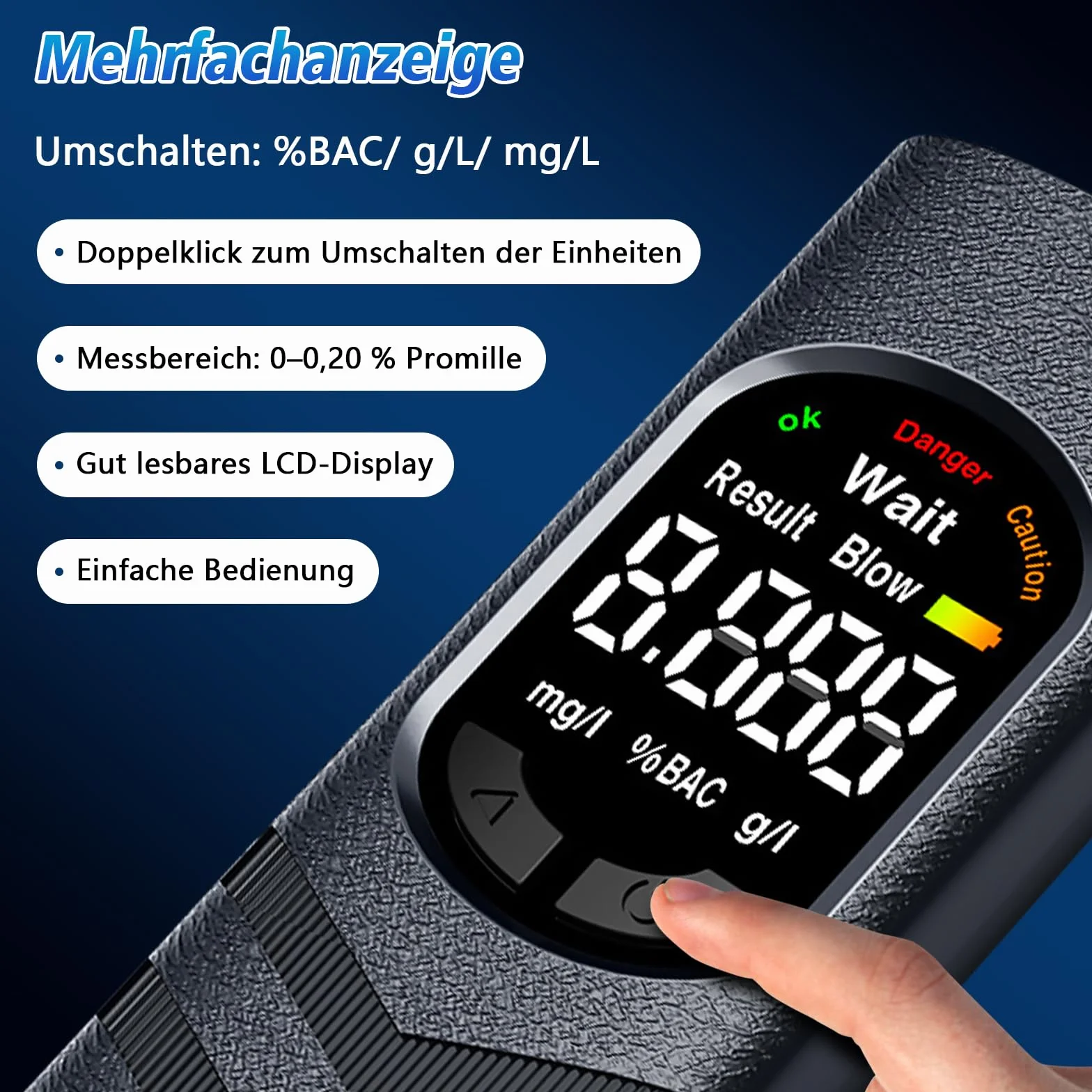 Etilometro Digitale Portatile con Display LCD a Colori – Alcoltest Ricaricabile USB-C per Casa, Feste, BBQ, Viaggi – 20 Bocchini Igienici Monouso Inclusi