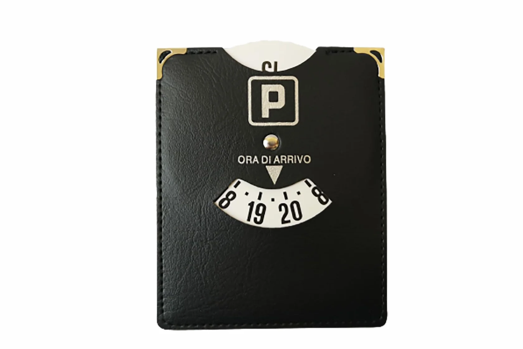 Disco Orario Parcheggio Europeo Unificato 8-20, Similpelle con Cuciture (Nero)