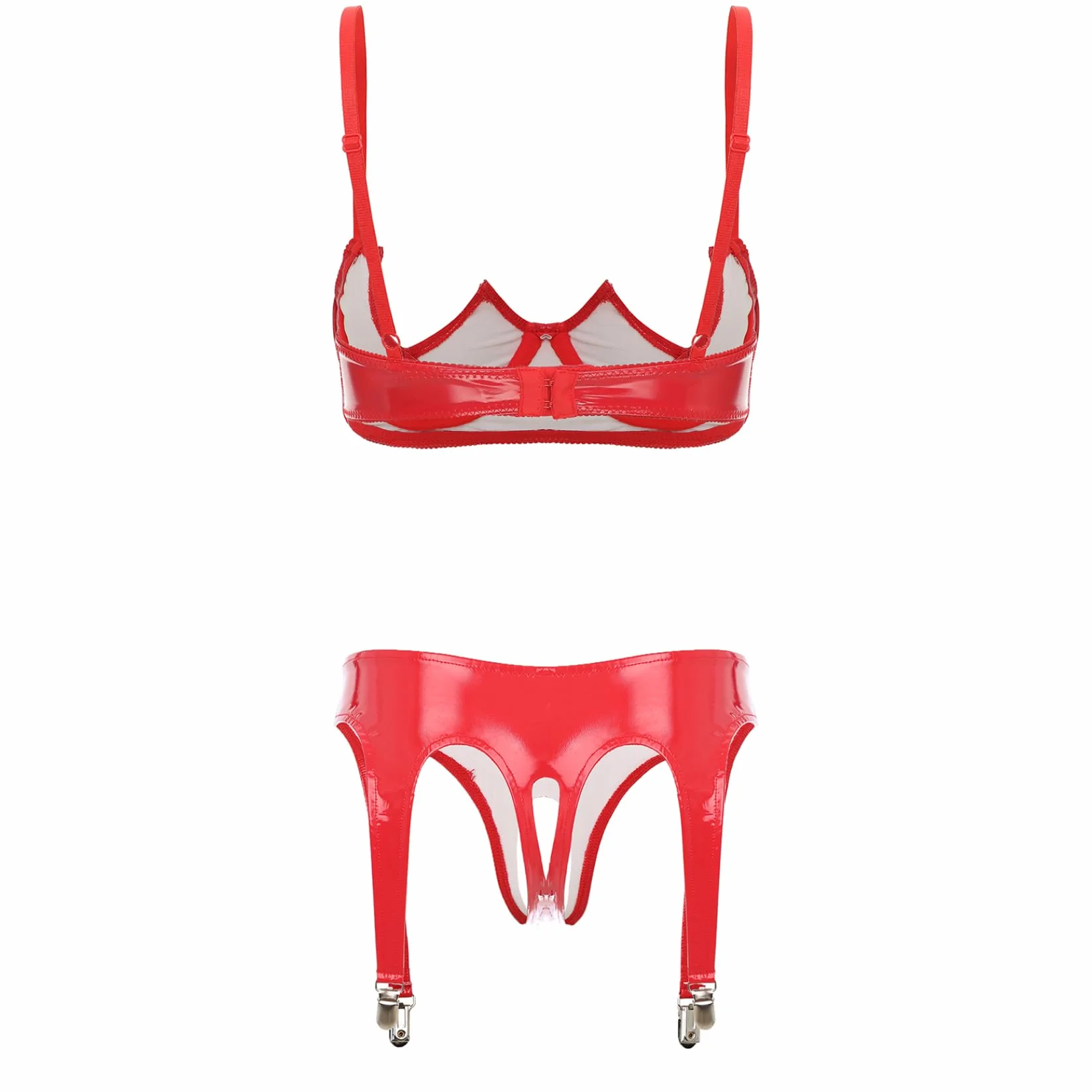 Sywiyi Lingerie sexy z reggicalze, reggiseno, slip, perizoma, pelle laccata