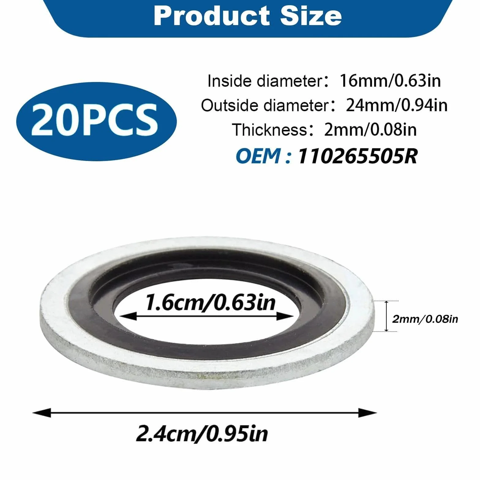 20 Guarnizioni di ricambio per viti di scarico dell'olio, Guarnizioni per tappo di scarico olio compatibili con Captur Clio Laguna Megane, OEM 110265505R, 6079970345, 8200641648, 3121867, 770