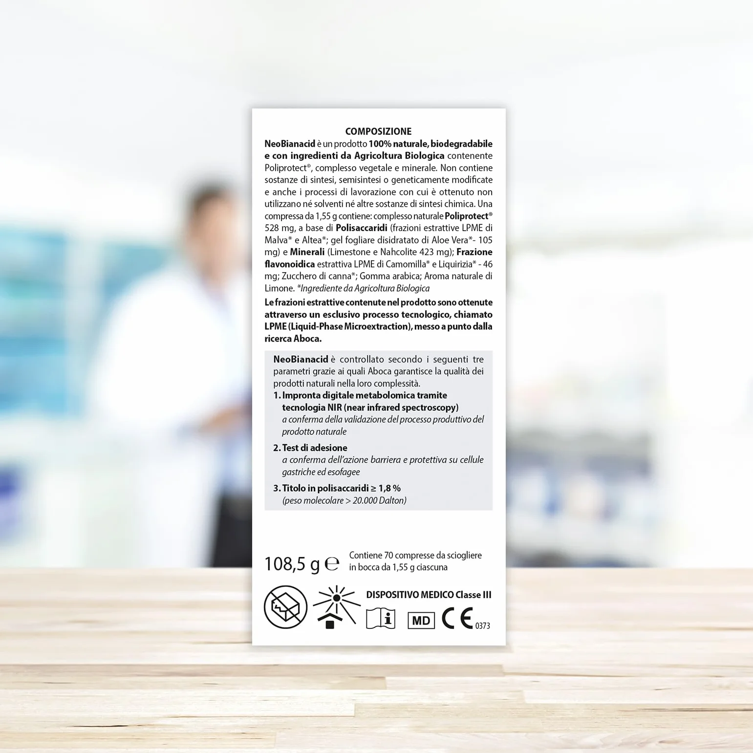 Aboca NeoBianacid 70 Compresse al Limone - Dispositivo Medico Naturale per Acidità e Reflusso Gastroesofageo