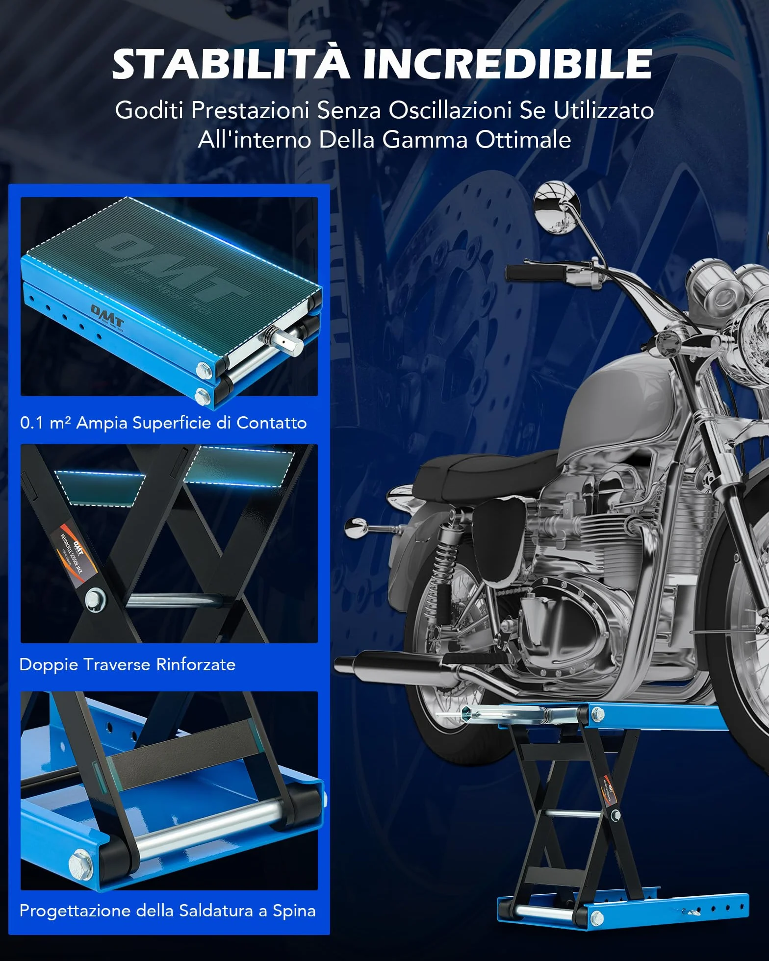 Orion Motor Tech Podnośnik Nożycowy do Motocykli 500kg 9.5-35cm 23x37cm Niebieski