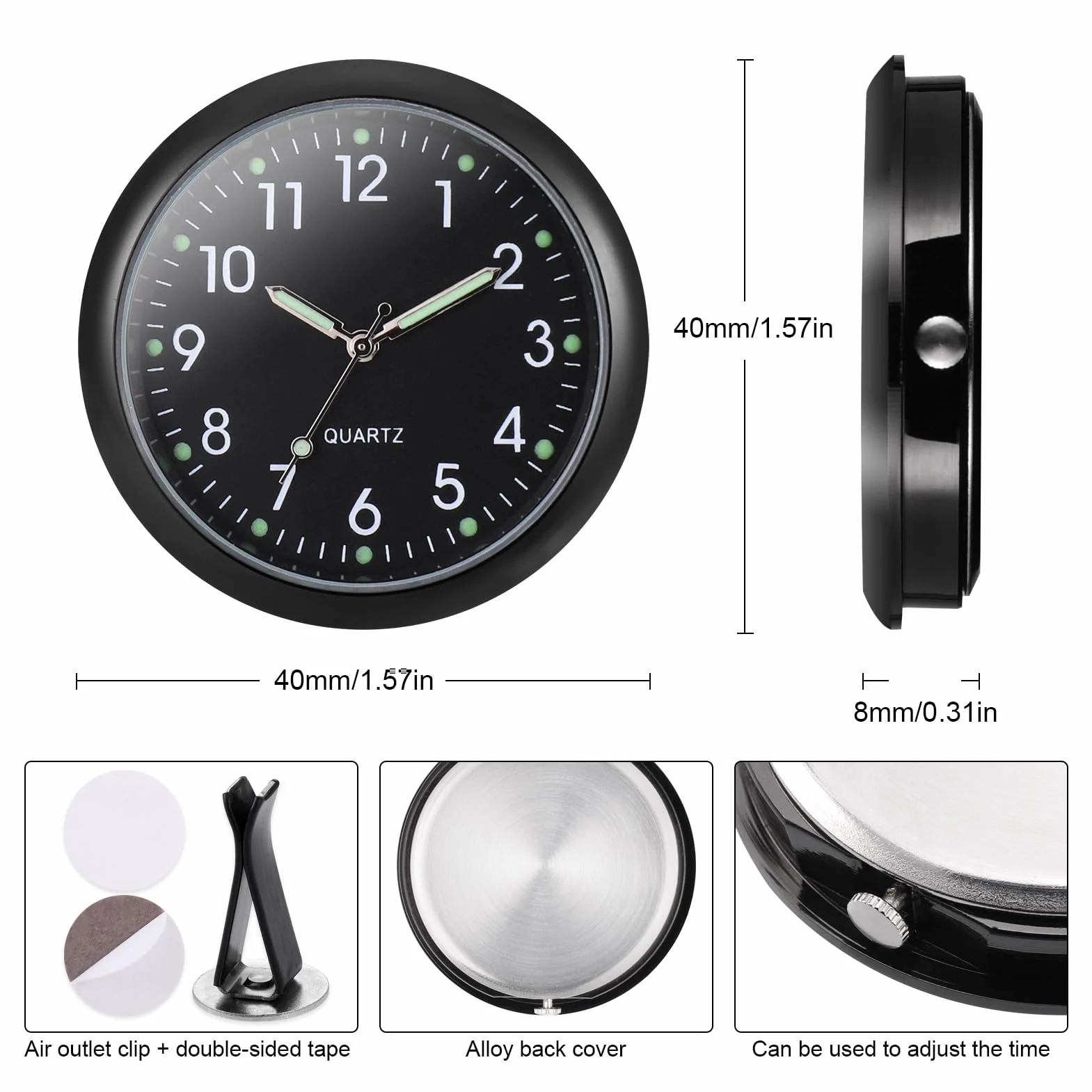 JIZZU Orologio per Auto da Cruscotto Mini Orologio per Presa d'Aria