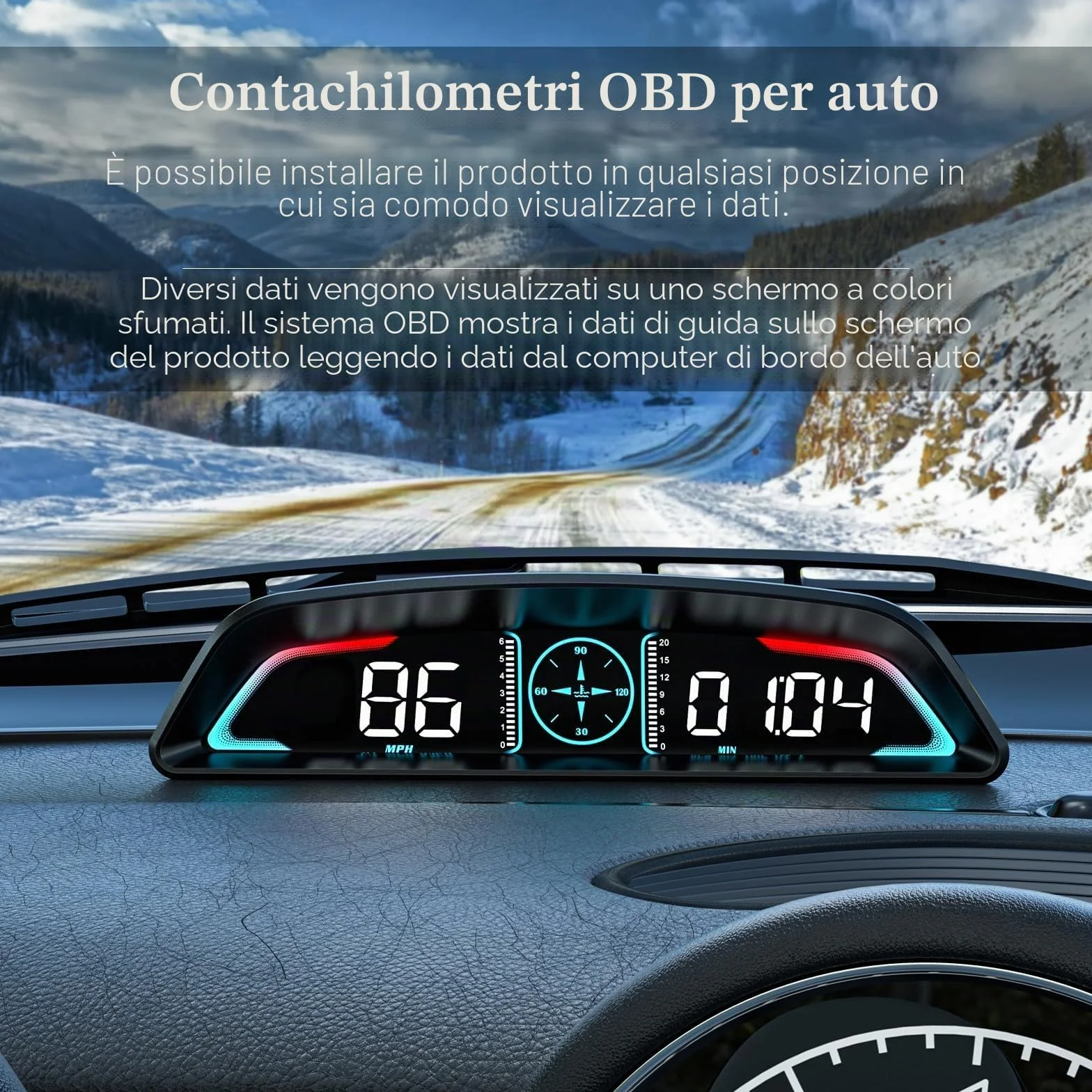 Car HUD Head Up Display, MPH and KM/H, AMROOLOO, Heads Up Display Car, Display Car Speed, RPM, Time and Other Functions, Digital Speedometro Auto MPH