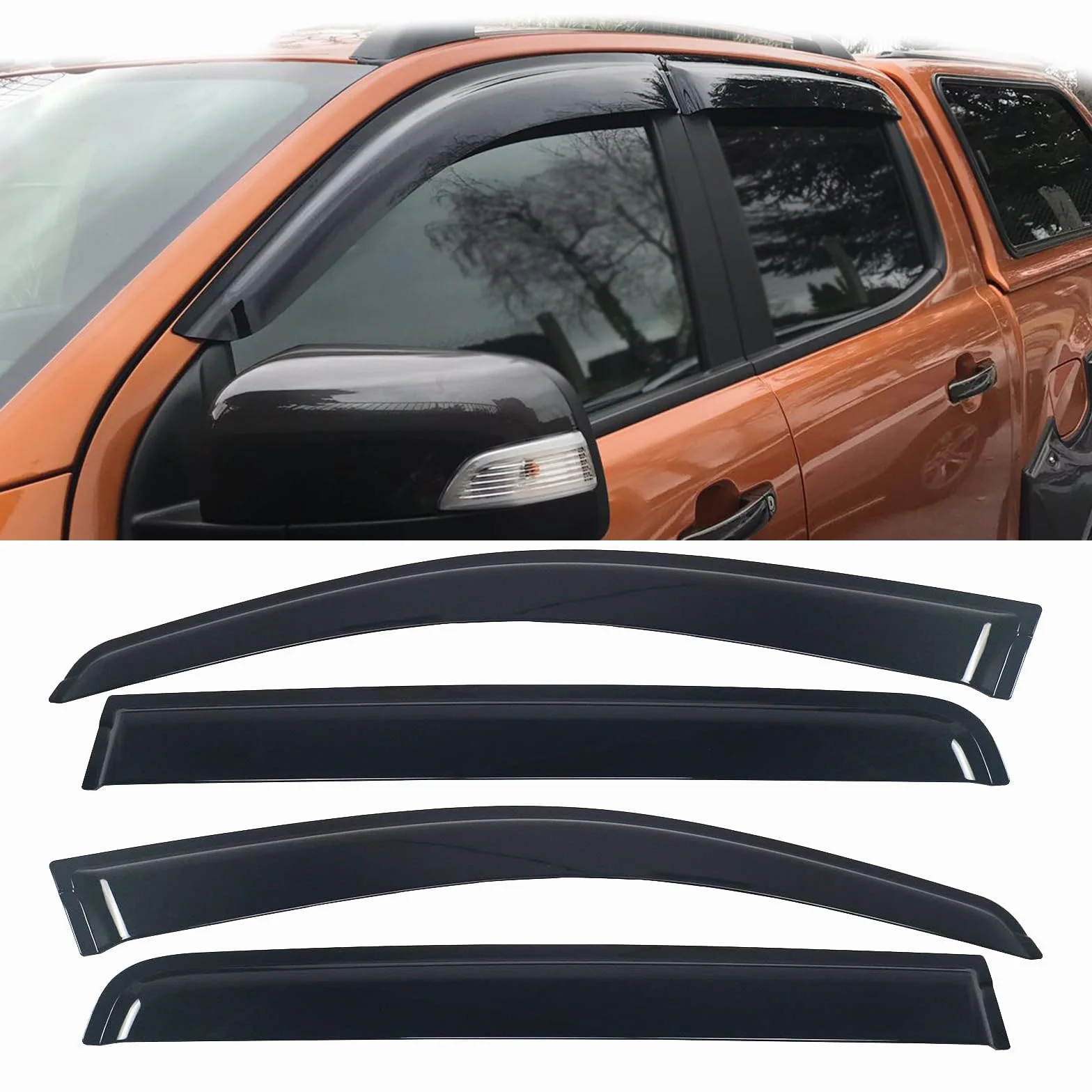 Deflettori d'aria Ford Ranger Wildtrak Raptor 2012-2022 Double Cabin T6 T7 T8 XL XLT Limited XLS Smoke nero