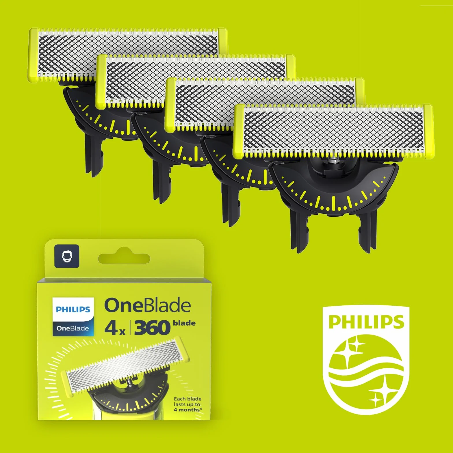 Philips OneBlade 360 Lame di ricambio QP440/50, confezione 4, per rasoio e tagliacapelli elettrici