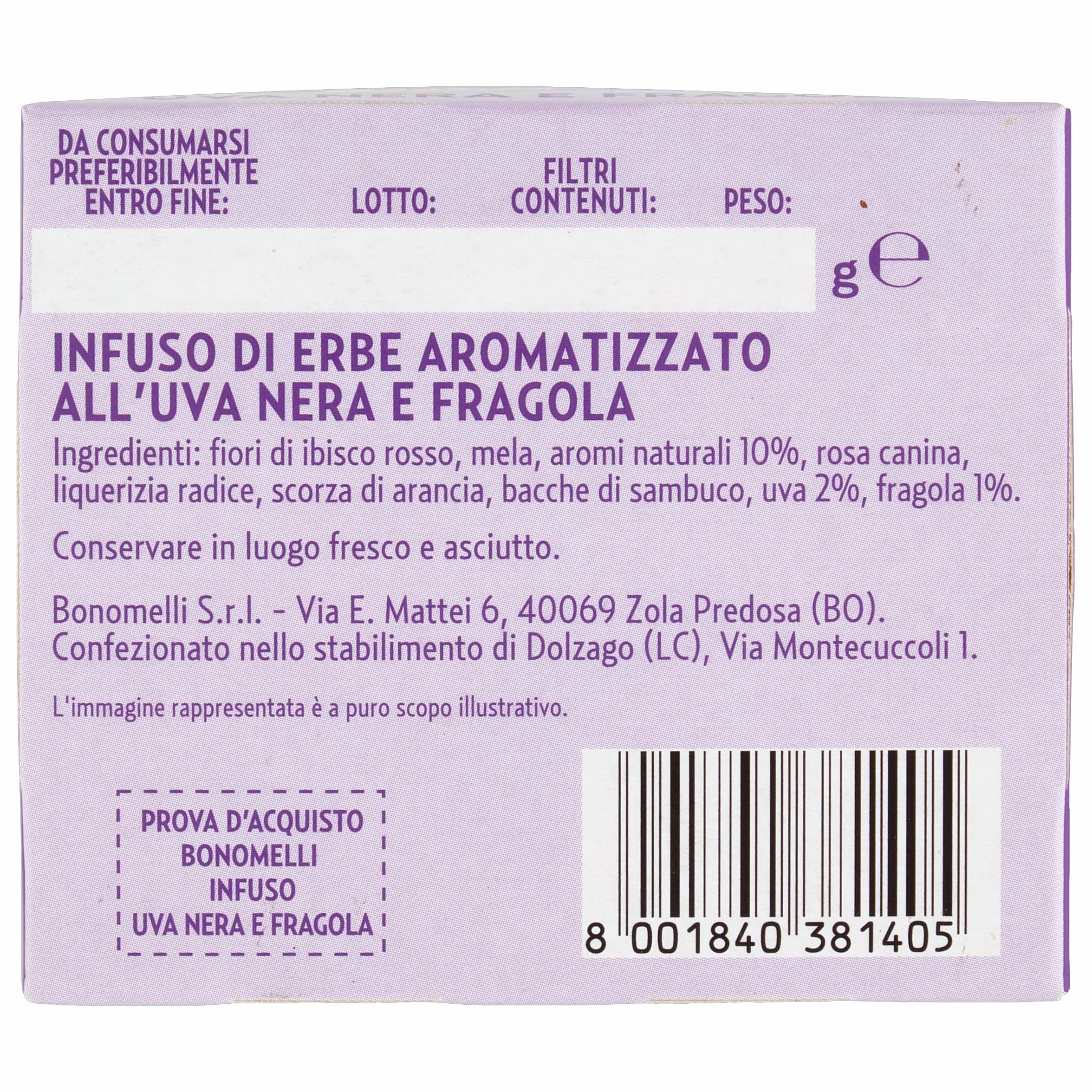 Bonomelli Infusi Fruttosi Uva Nera e Fragola, Confezione da 12 Filtri, 100% Naturali (24g)