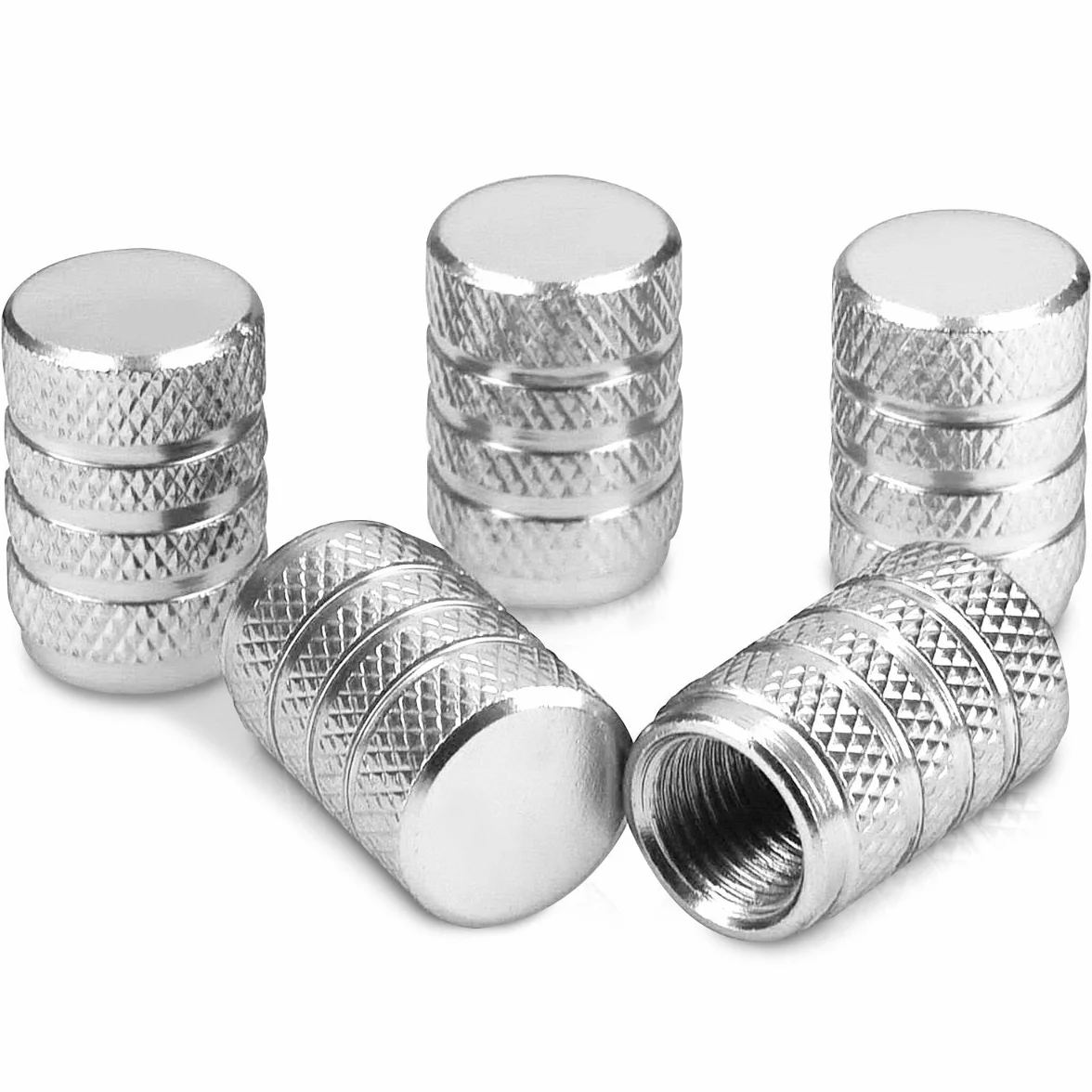 Kwmobile 5X Metal Valve Caps - Universal Car Motorcycle Bicycle Tire Valve Covers - Silver