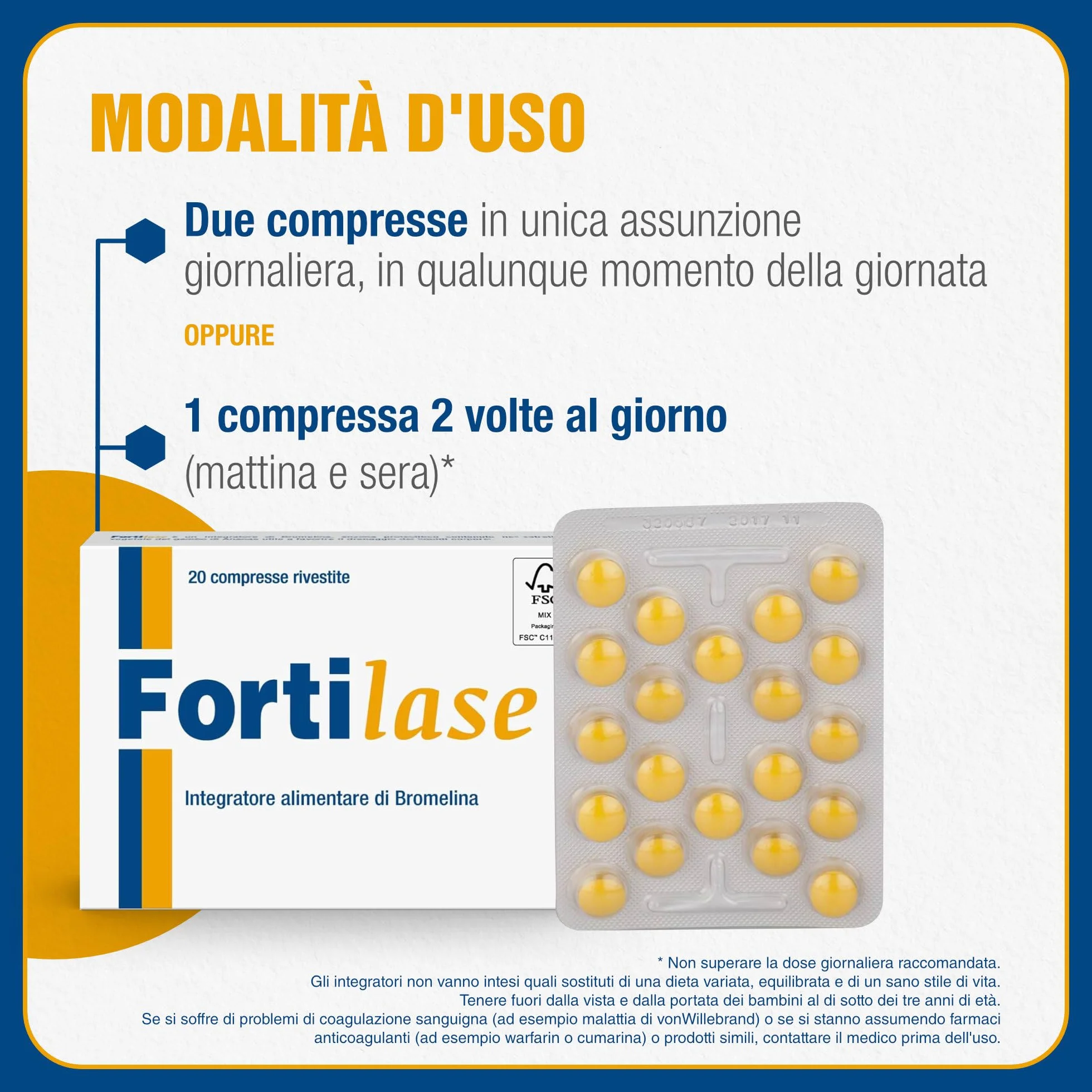 Fortilase 20 Compresse Integratore Alimentare di Bromelina Anticellulite Antinfiammatorio