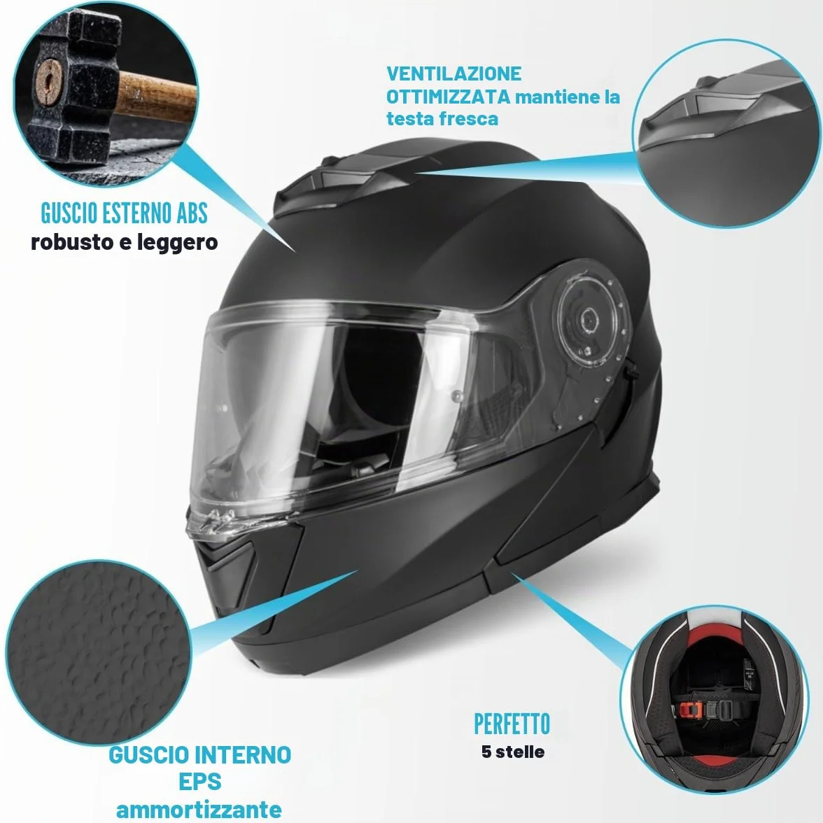 VINZ Santos Casco Modulare Moto & Scooter | Con Doppia Visiera | Certificato ECE 22.06 & PINLOCK preparato | Integrale Donna E Uomo | nelle taglie dalla XS-XXL