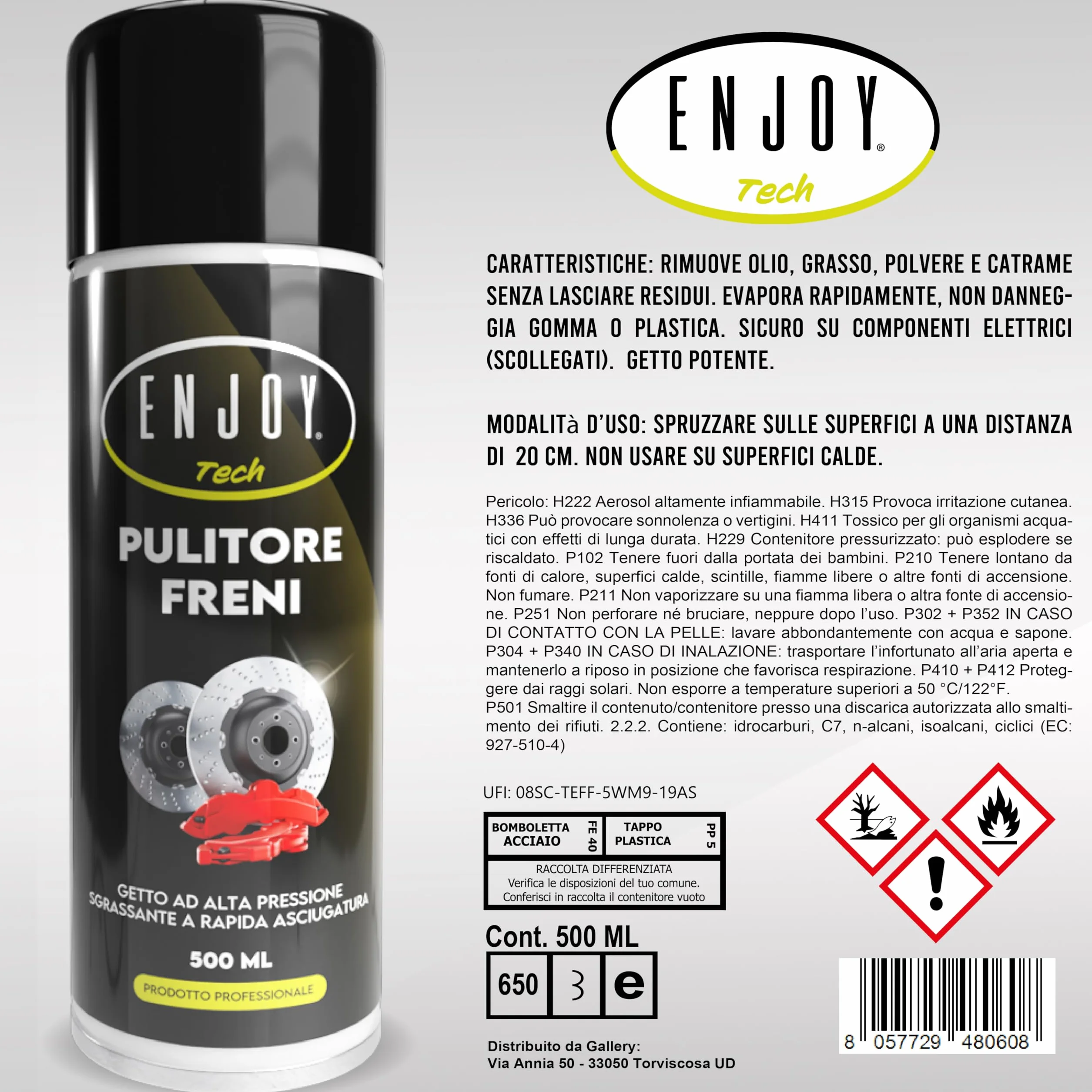 Pulitore Freni Spray 500ml Professionale – Sgrassante Rapido per Auto, Moto e Bici – Rimuove Grasso, Olio e Ferodo Senza Residui – Sicuro su Plastiche e Gomma con Valvola 360°