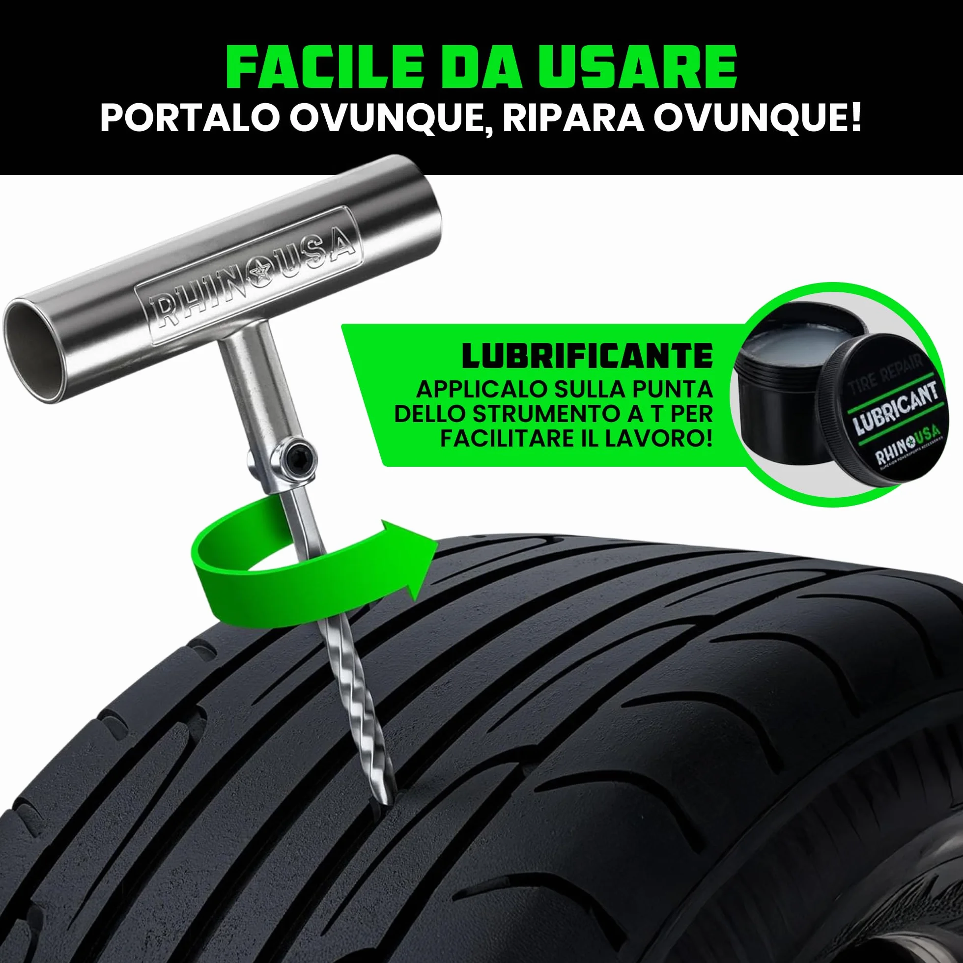 Rhino USA Kit di Riparazione Pneumatici 86 Pezzi per auto moto ATV UTV camper rimorchio