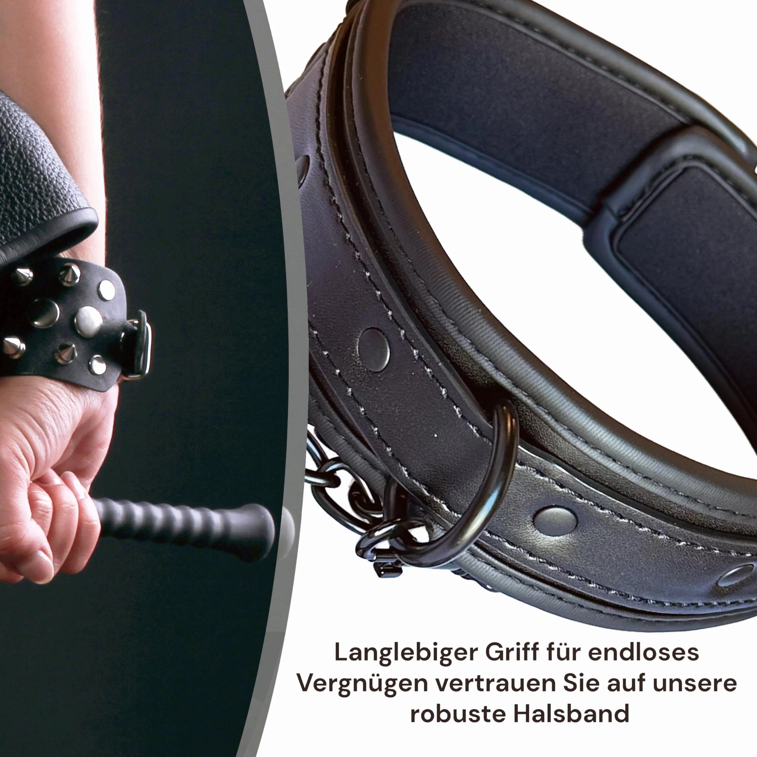 Collare BDSM Nero con Guinzaglio 60 cm Pelle Sintetica Regolabile per Adulti