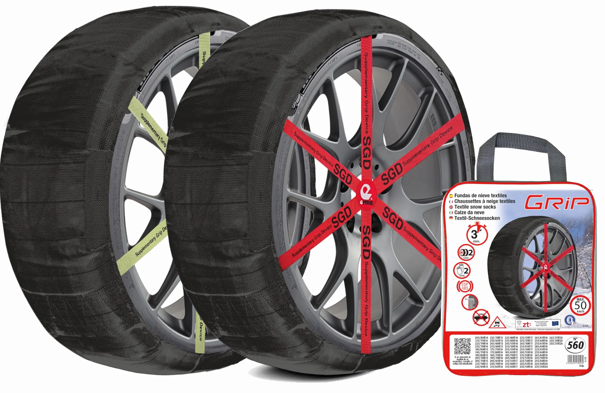 Grip Catene da Neve Tessile Taglia N. 560 Set 2 PZ Guanti Inclusi