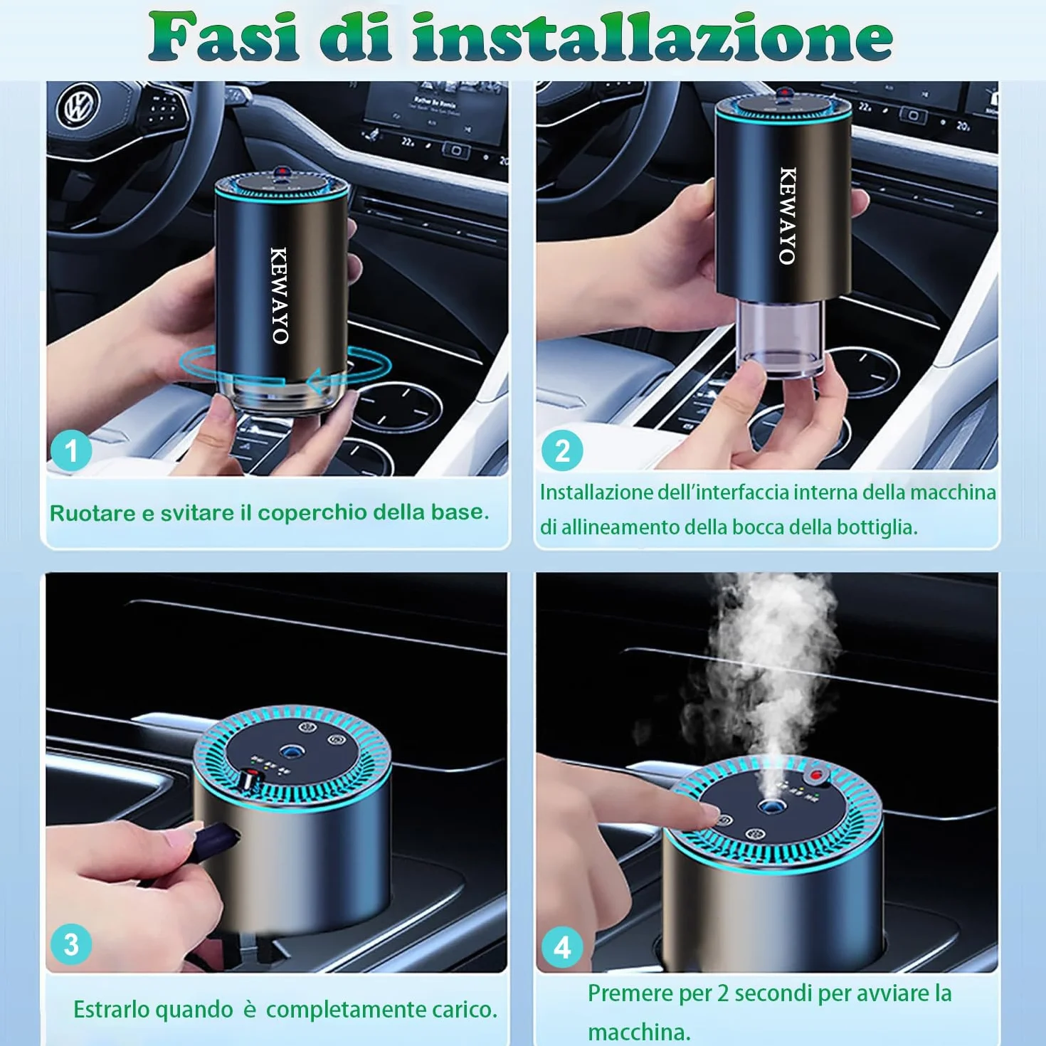 Diffusore d'Aromi Portatile 50ml LED Stellata Ricaricabile USB per Auto e Ambienti