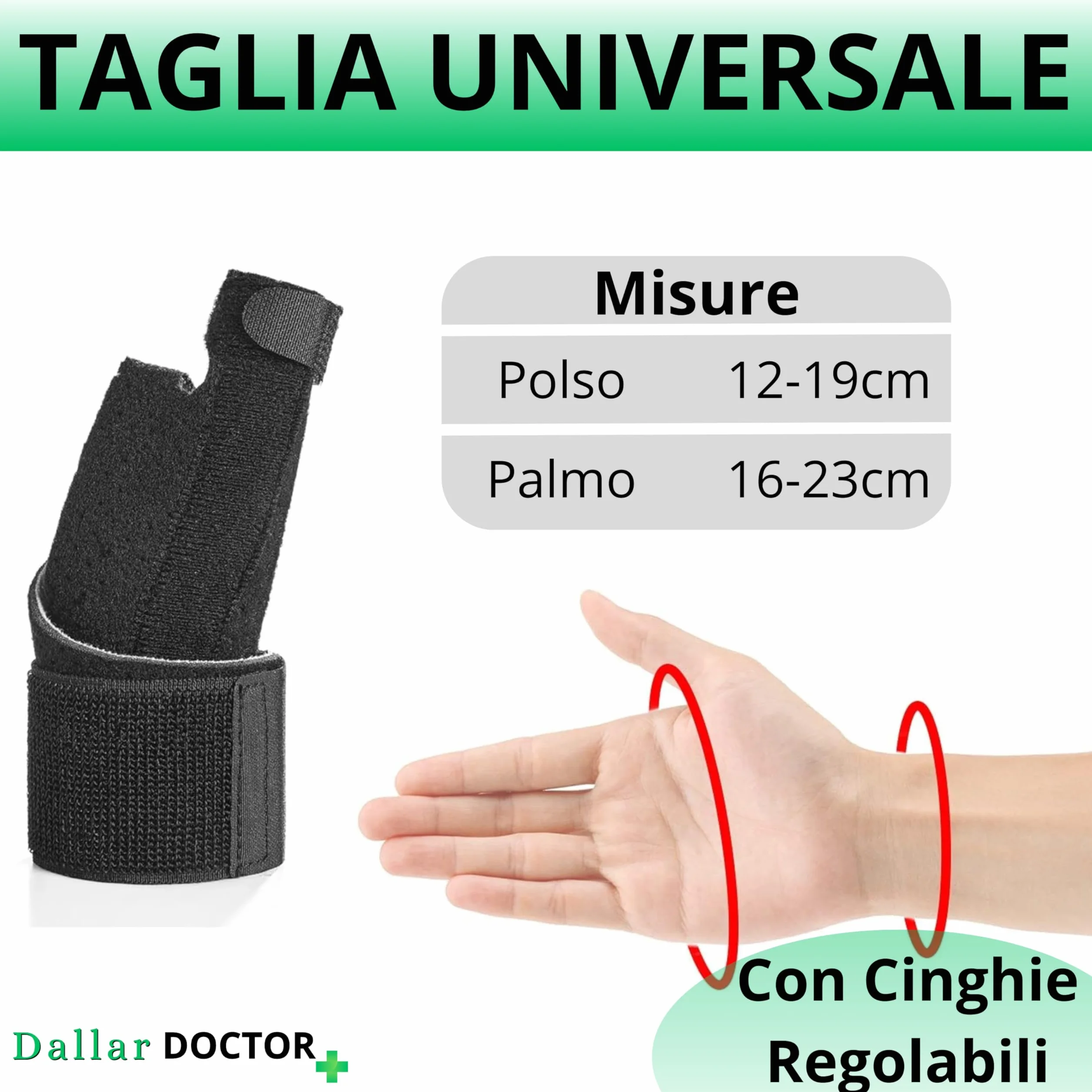 DALLAR Tutore Pollice Regolabile per Entrambe le Mani - Supporto Stabilizzante per Polso per Rizoartrosi, Tenosinovite, Artrite
