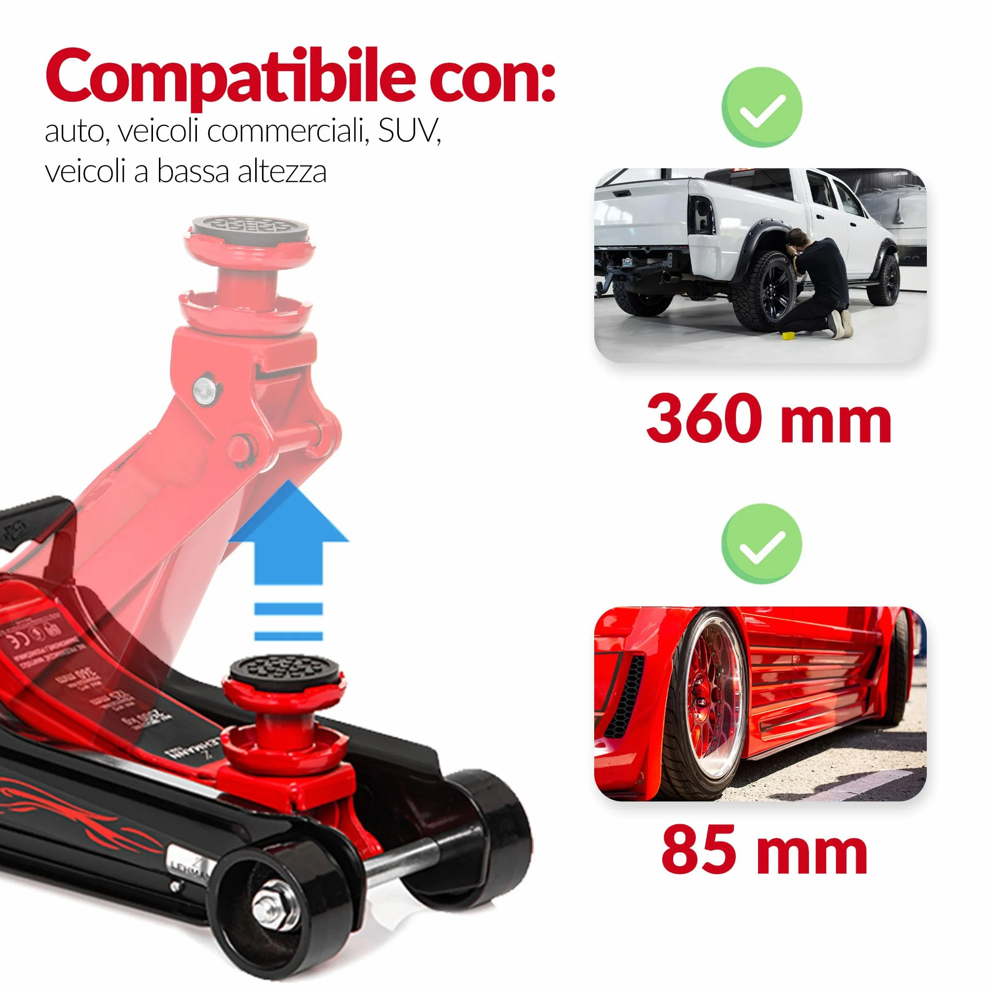 LEHMANN Cric a piombo idraulico 2500 kg carrello gomma cambio gomme officina