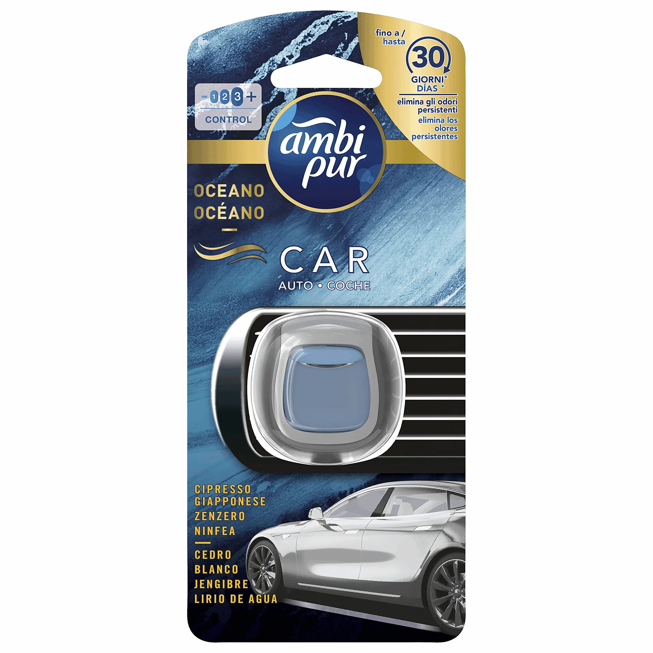 Ambi Pur Profumatore Auto, 6 Deodoranti Auto, Fragranza Oceano, Elimina Odori, 30 Giorni