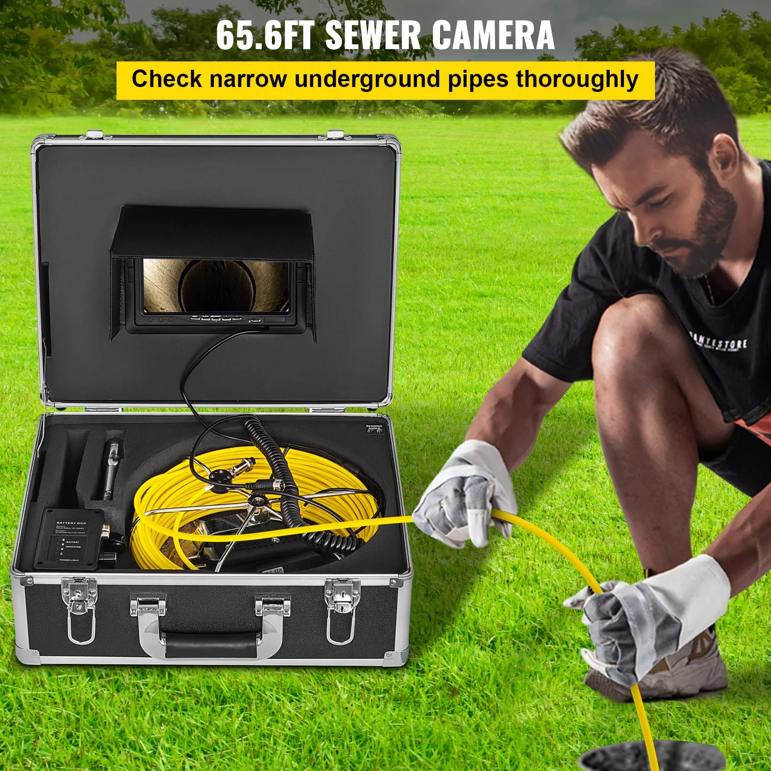 VEVOR Telecamera d'Ispezione per Fognatura Impermeabile Cavo da 20m Schermo LCD 7 Pollici