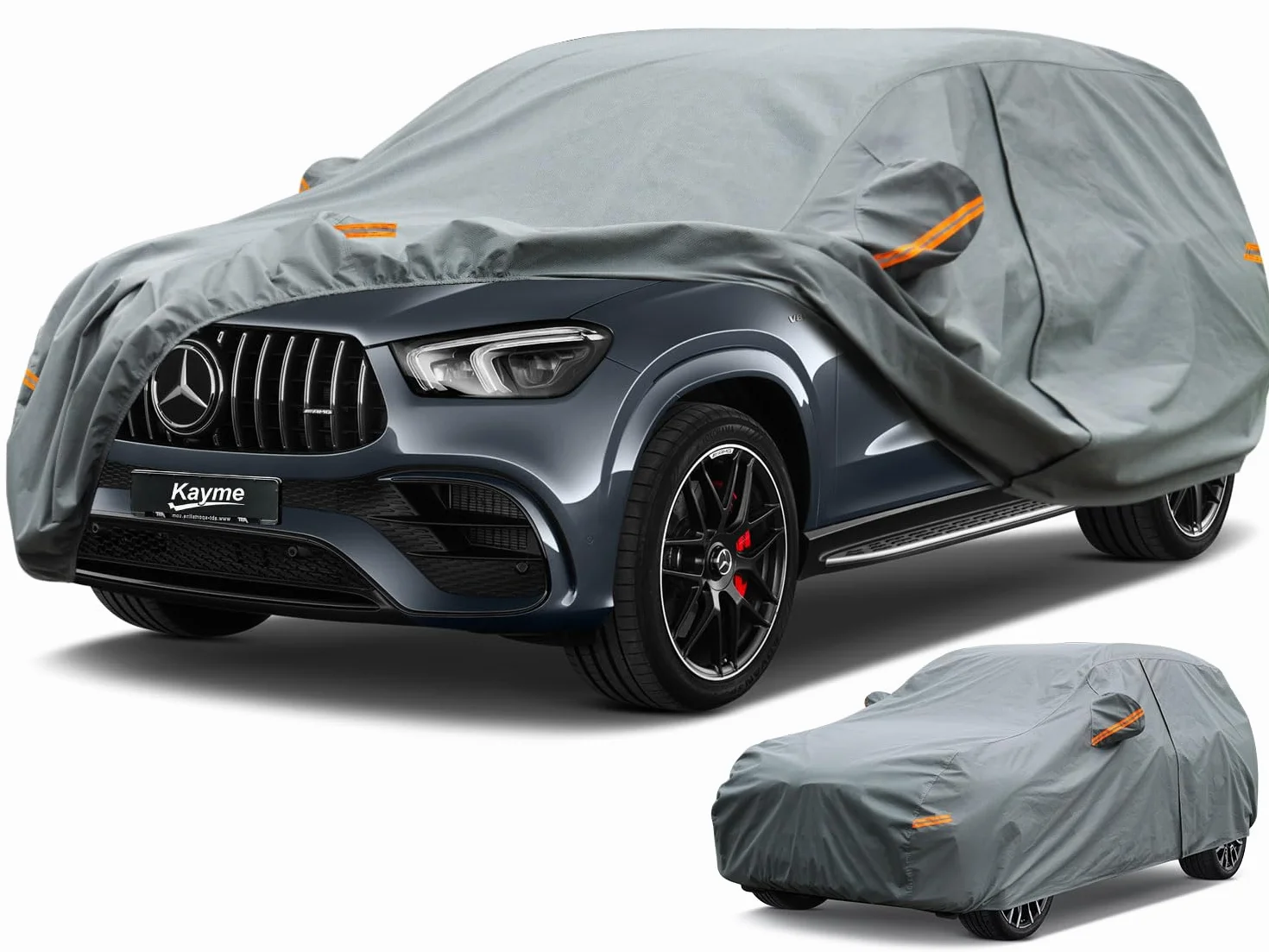 Telo Copriauto da Esterno, Kayme Copertura per Auto Impermeabile Anti UV Vento Antipolvere a 5 Strati. Compatibile Con Cayenne, BMW X5, GLE, Audi Q7/Q8, Range Rover, Grand Cherokee ecc(Fino a 485 cm)